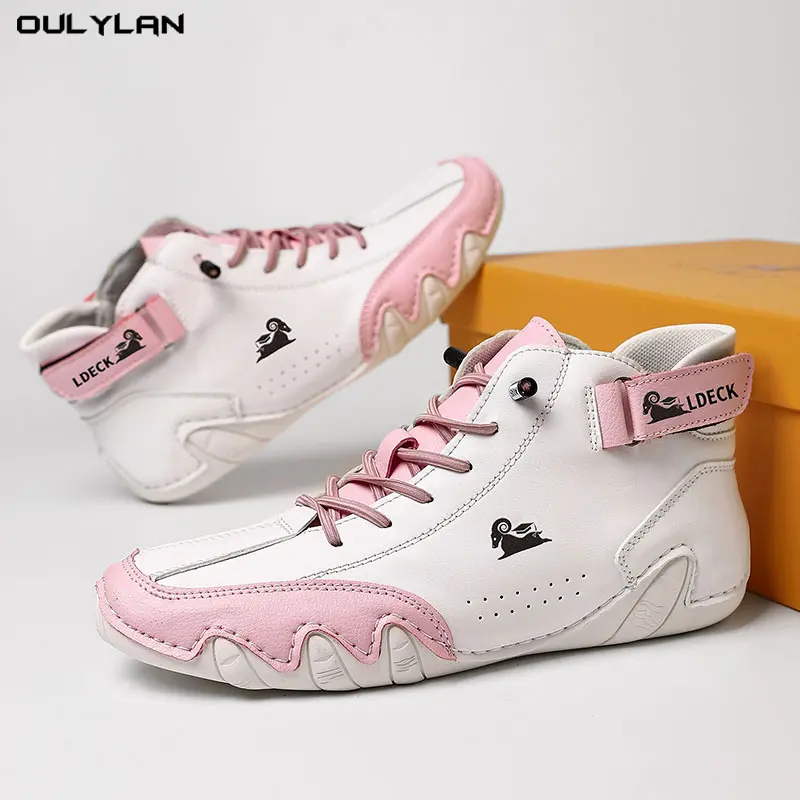 Oulylan Fashion Leather Sports Running Shoes Woman Men Martin Boots Luxury Sneakers Breathable Lace-up Walking Footwear