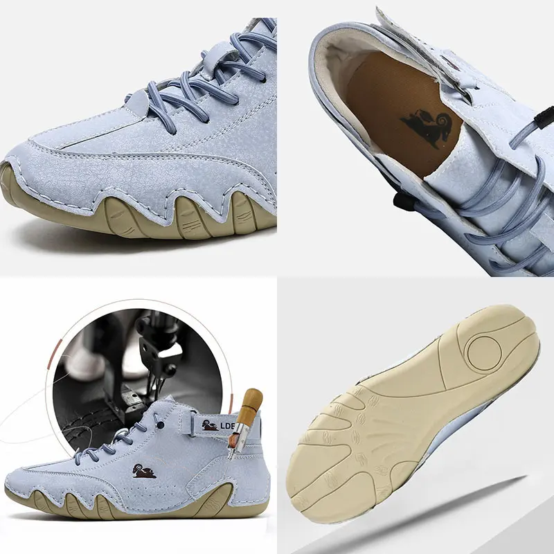 Oulylan Fashion Leather Sports Running Shoes Woman Men Martin Boots Luxury Sneakers Breathable Lace-up Walking Footwear