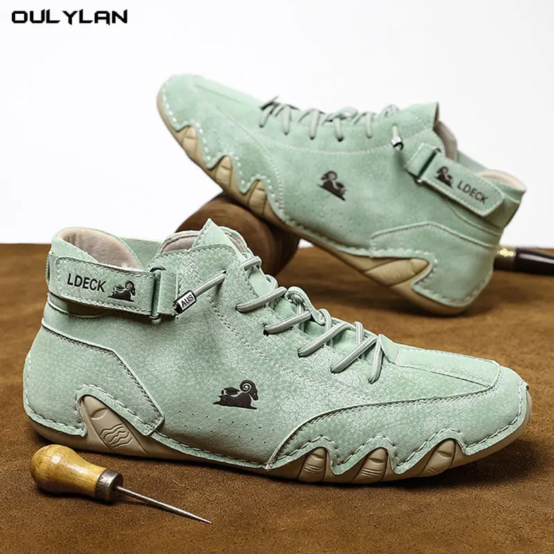 Oulylan Fashion Leather Sports Running Shoes Woman Men Martin Boots Luxury Sneakers Breathable Lace-up Walking Footwear