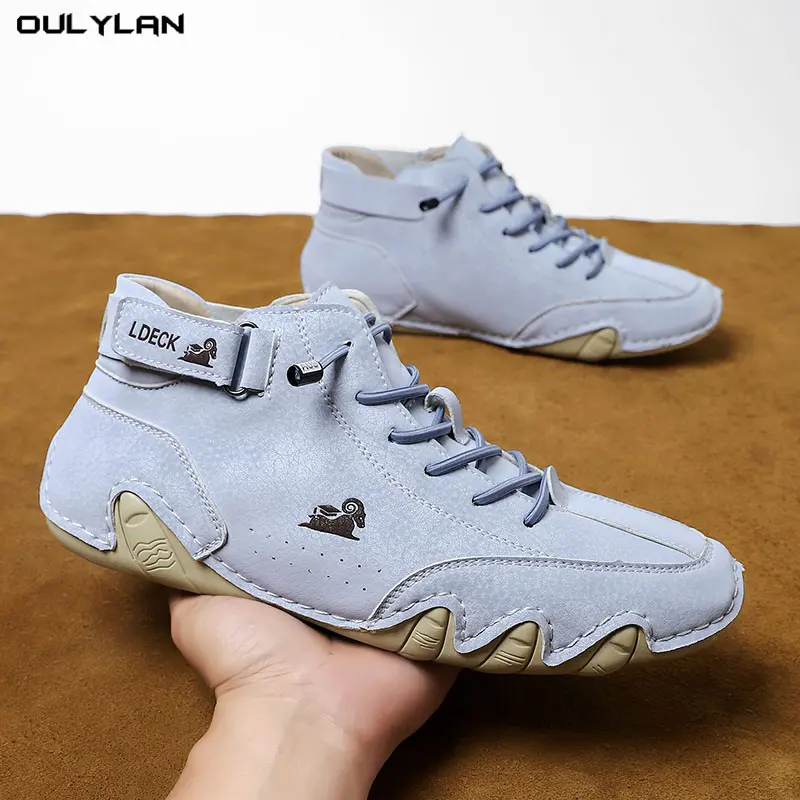 Oulylan Fashion Leather Sports Running Shoes Woman Men Martin Boots Luxury Sneakers Breathable Lace-up Walking Footwear