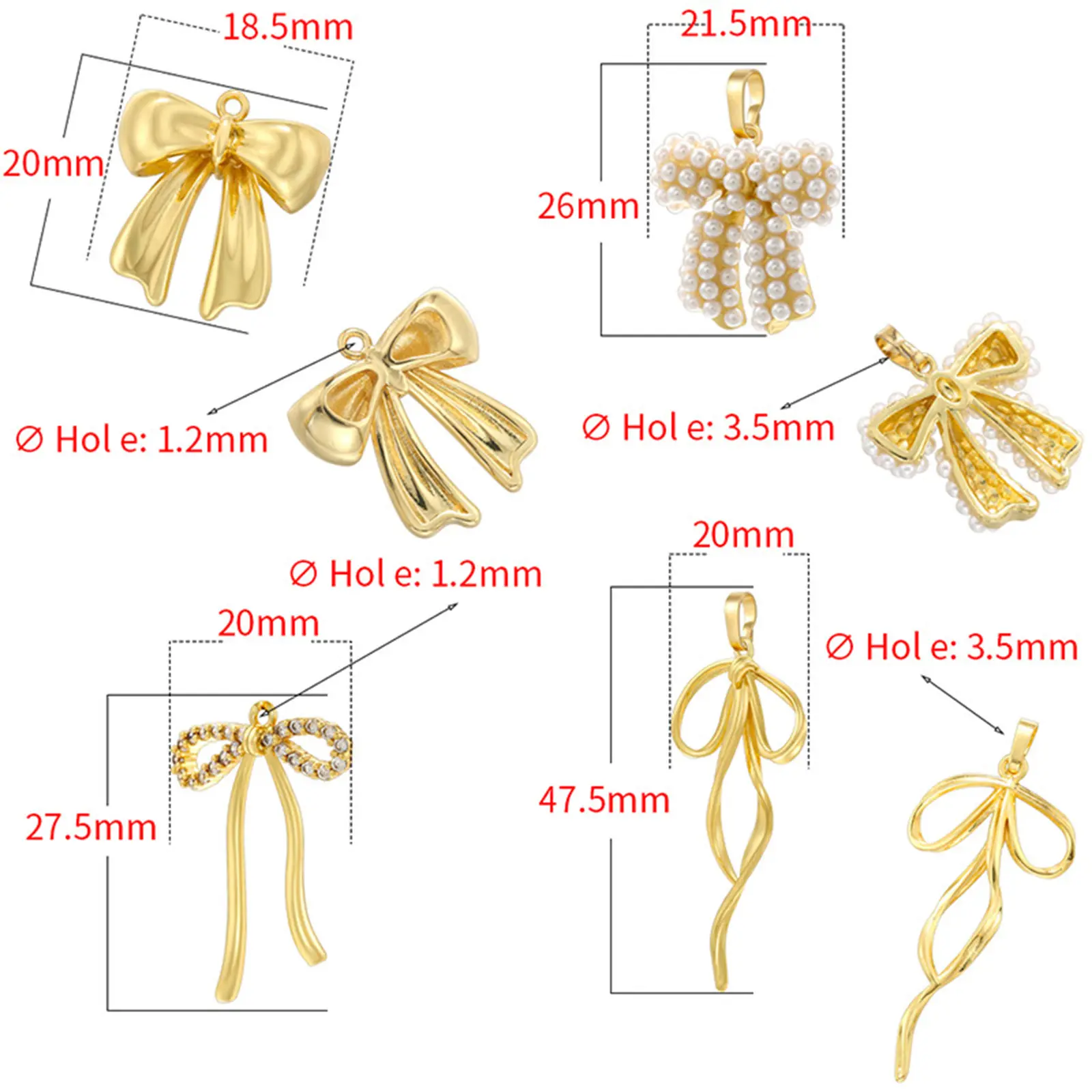 1 Piece Brass 3D Bowknot Bow Charm Pendant For DIY Making Necklace Earring Jewelry Handmade Craft Materials Accessories