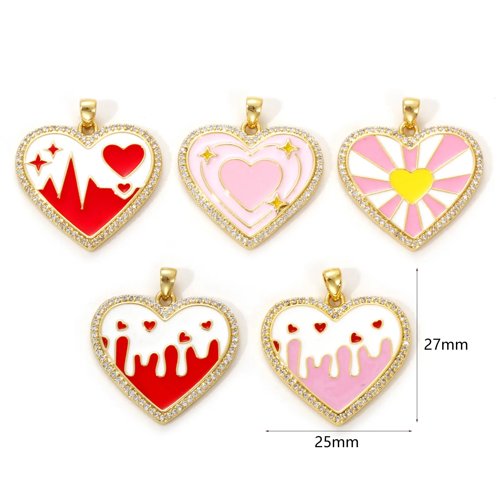 1 Piece Brass Valentine's Day Charms 18K Gold Plated Enamel Heart Pendant Red Pink For DIY Necklace Bracelet Jewelry Making