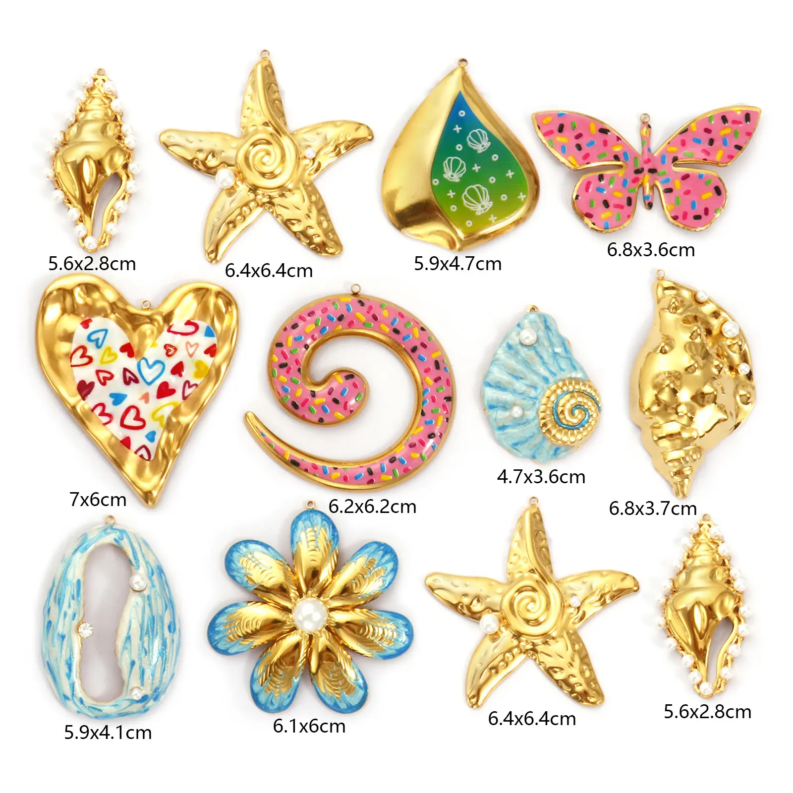 1 Piece 304 Stainless Steel Ocean Pendants 18K Gold Plated Conch Starfish Shell Flower Charms For Diy Necklace Jewelry Making