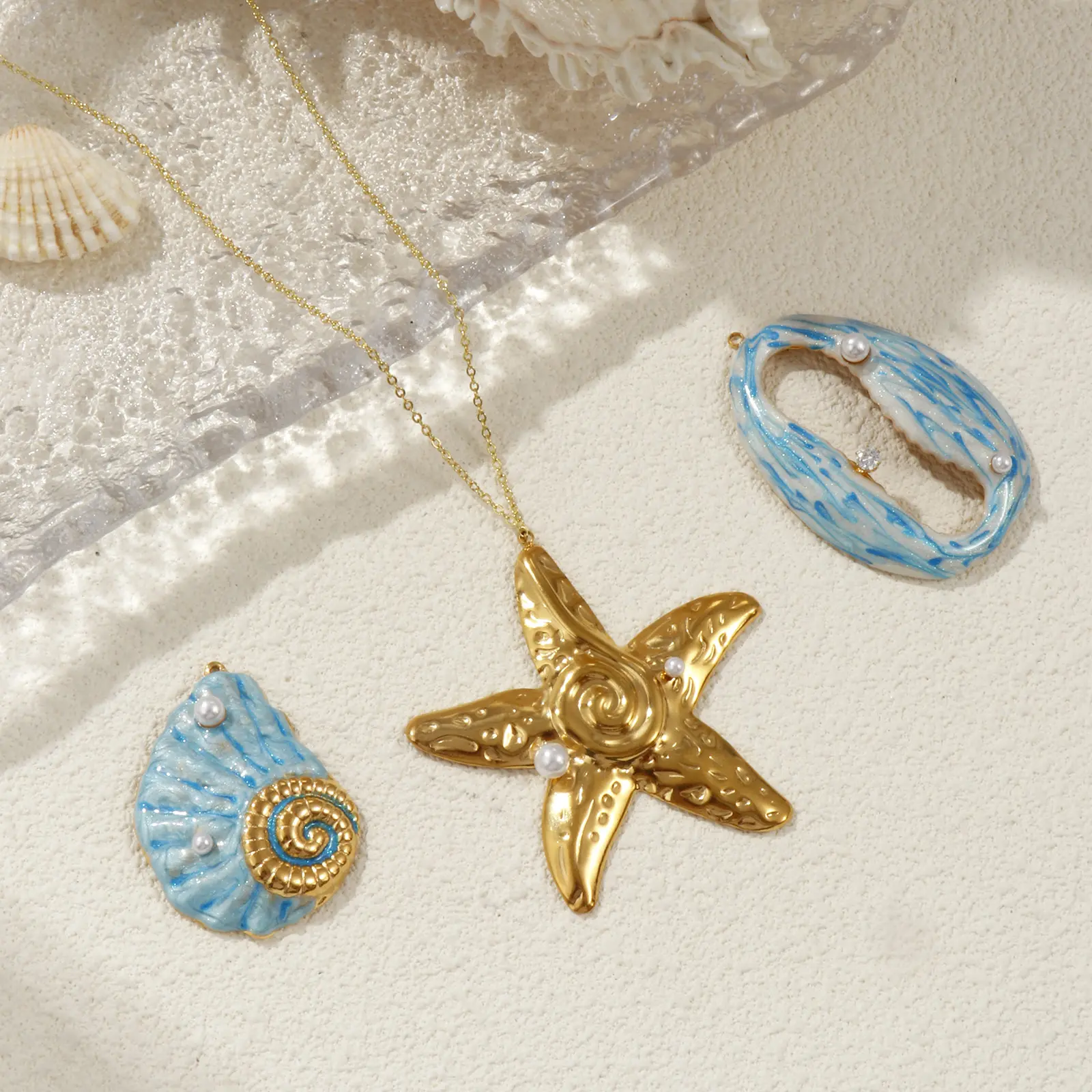 1 Piece 304 Stainless Steel Ocean Pendants 18K Gold Plated Conch Starfish Shell Flower Charms For Diy Necklace Jewelry Making
