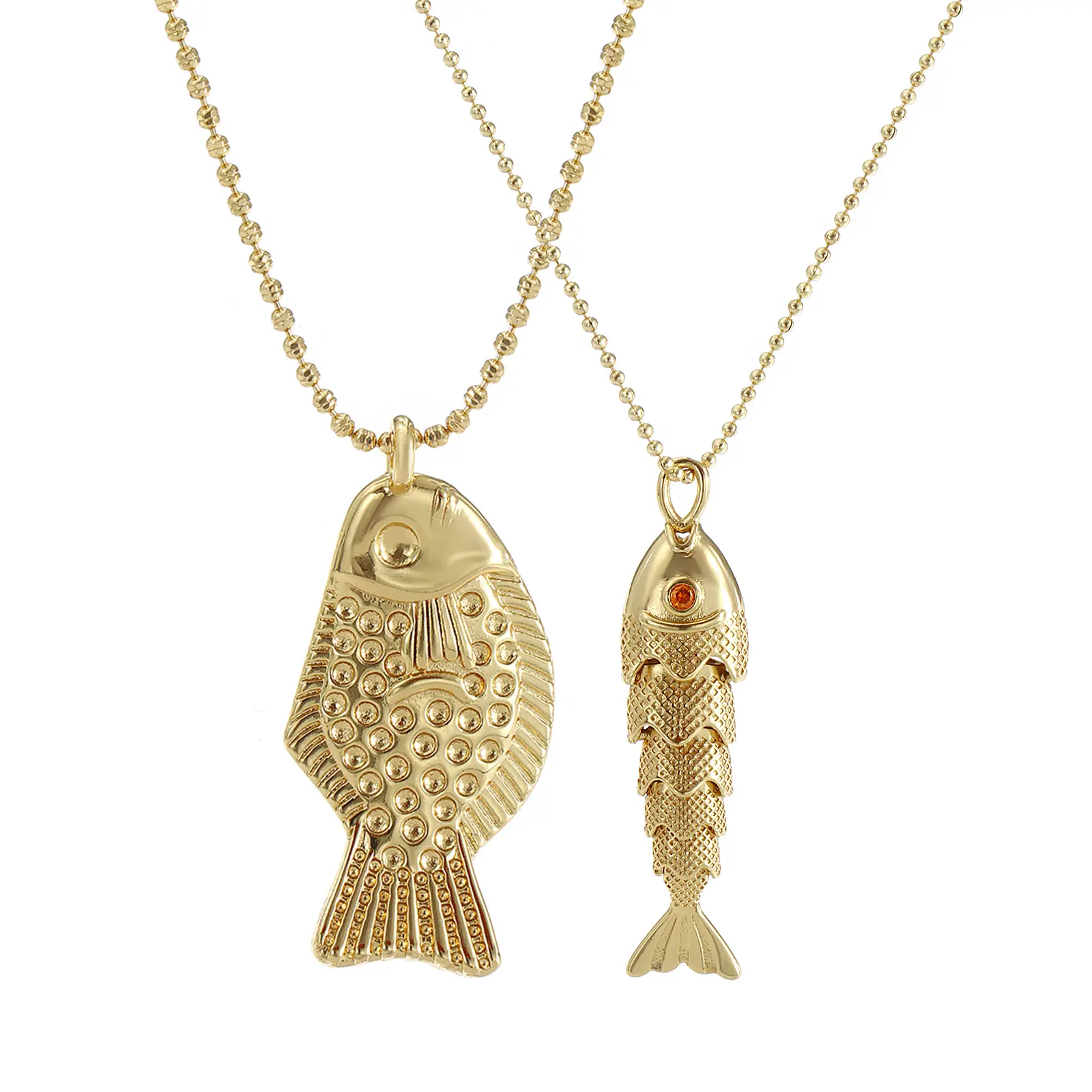 Brass Ocean Fish Charms Necklace Jewelry 18K Real Gold Plated Ball Chain Pendant Necklace For Women Unisex Party Gift 45cm