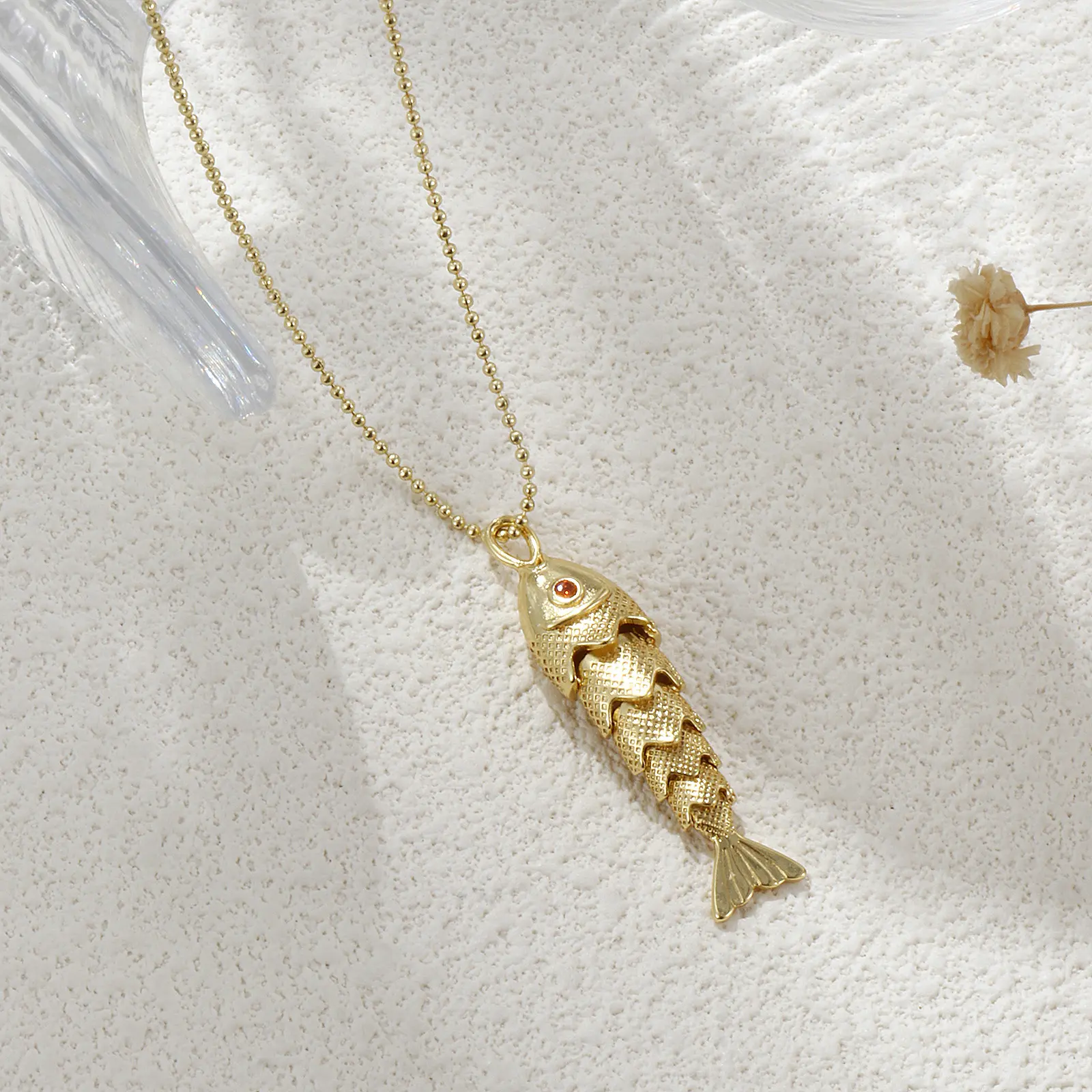 Brass Ocean Fish Charms Necklace Jewelry 18K Real Gold Plated Ball Chain Pendant Necklace For Women Unisex Party Gift 45cm