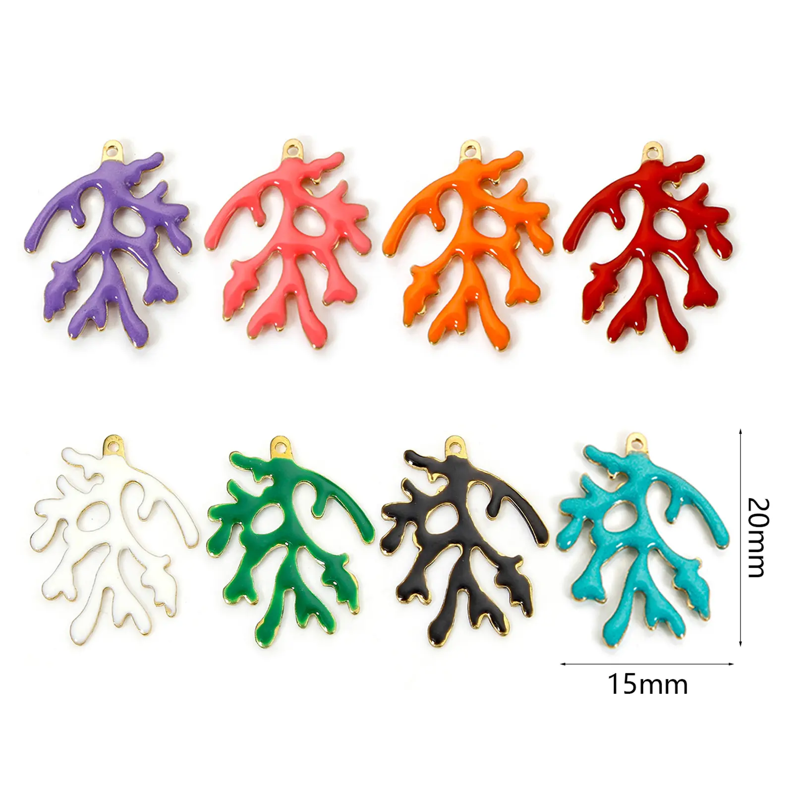 5 Piece Brass Enamelled Sequins Charms Brass Color Multicolor Coral Enamel Pendants For DIY Necklace Jewelry Making 20mm x 15mm