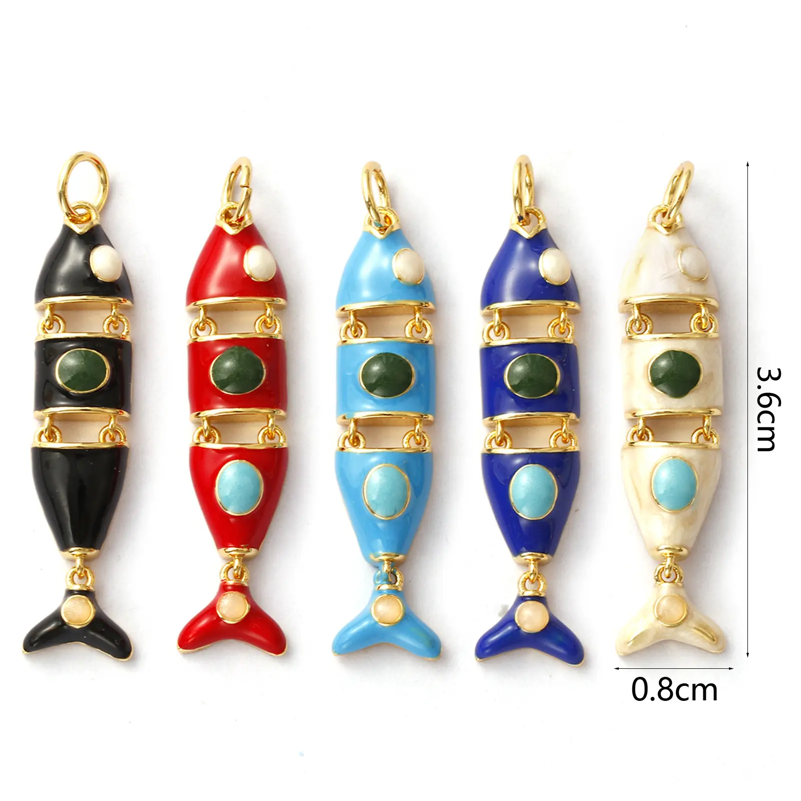 1 Piece Movable Brass Ocean 3D Enamel Fish Animal Charm Pendant 18K Gold Plated For Necklace DIY Making 3.6x0.8cm