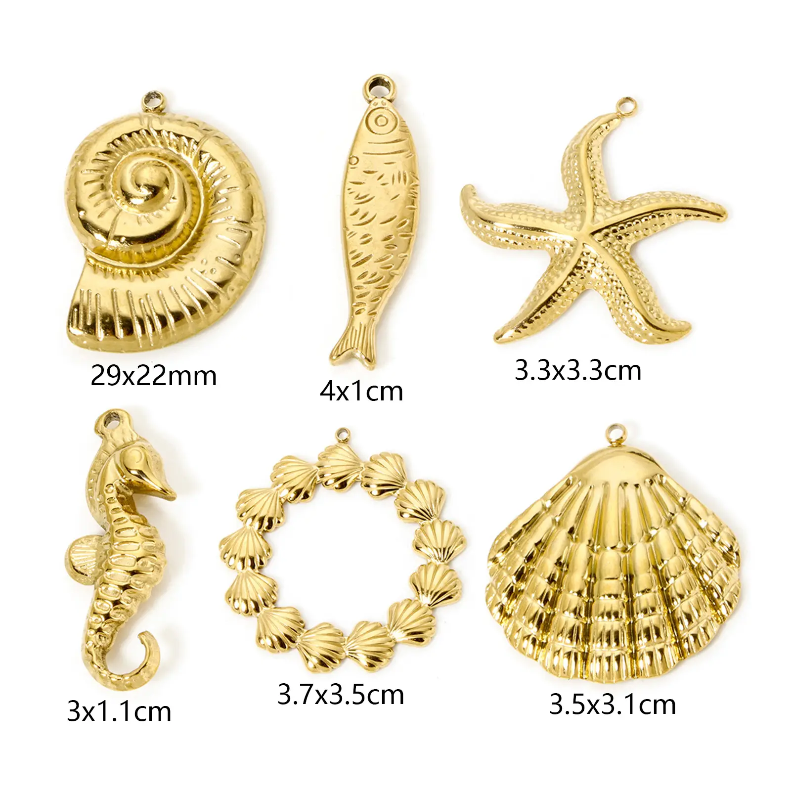 1 Piece 304 Stainless Steel Ocean Jewelry Pendants 18K Real Gold Plated Seahorse Animal Shell 3D Charms For DIY Necklace Making