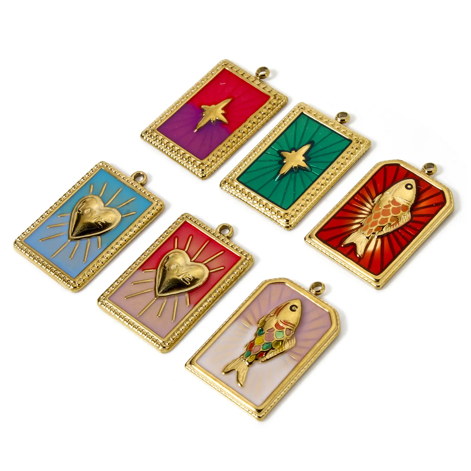 304 Stainless Steel Rectangle Heart Earrings Charms 18K Real Gold Plated Fish Star Pendant For Jewelry Making Necklace DIY, 1PC