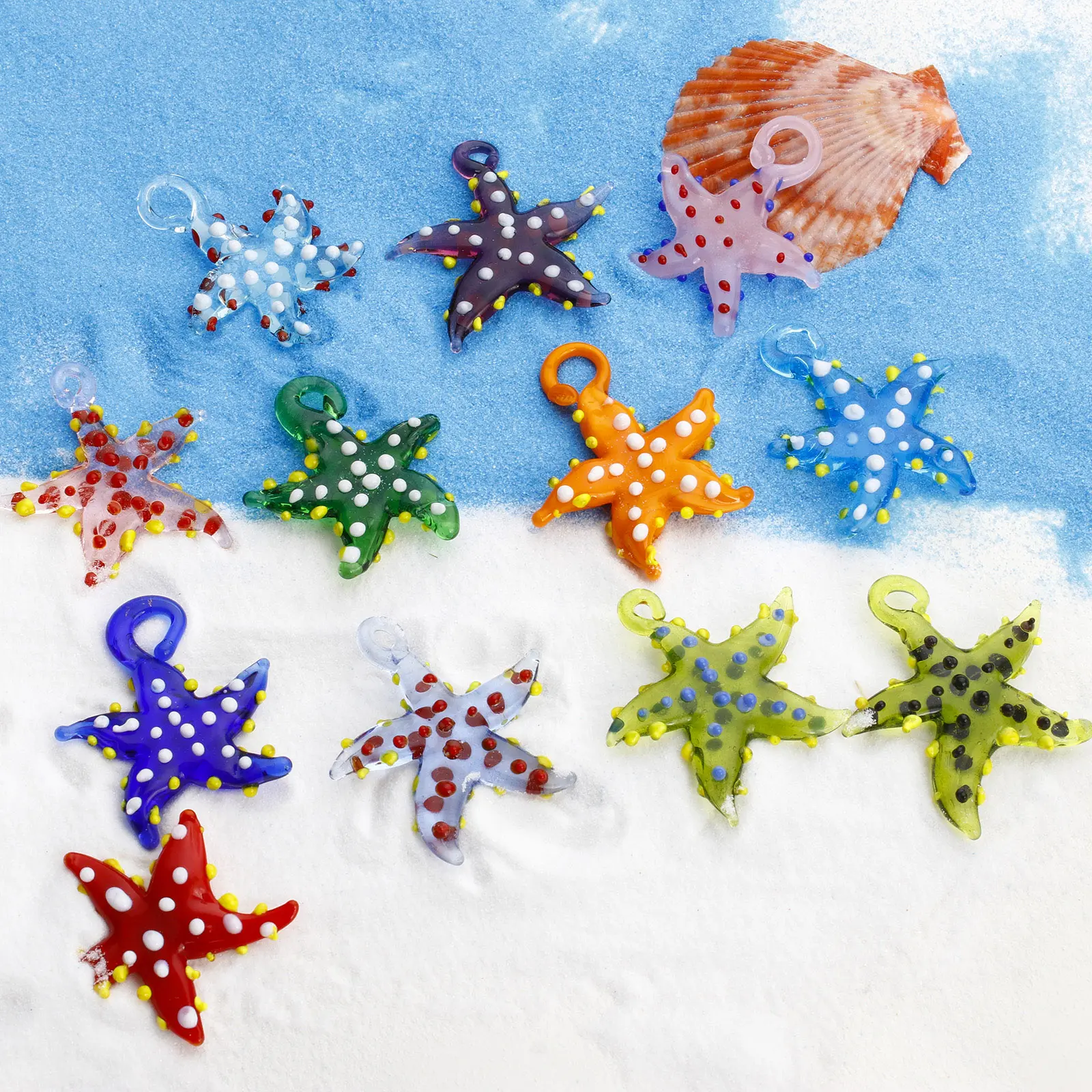 2 PCs 3D Starfish Dot Lampwork Glass Ocean For Diy Jewelry Pendants Necklace Charms Star Fish Ornaments Aquarium Decoration