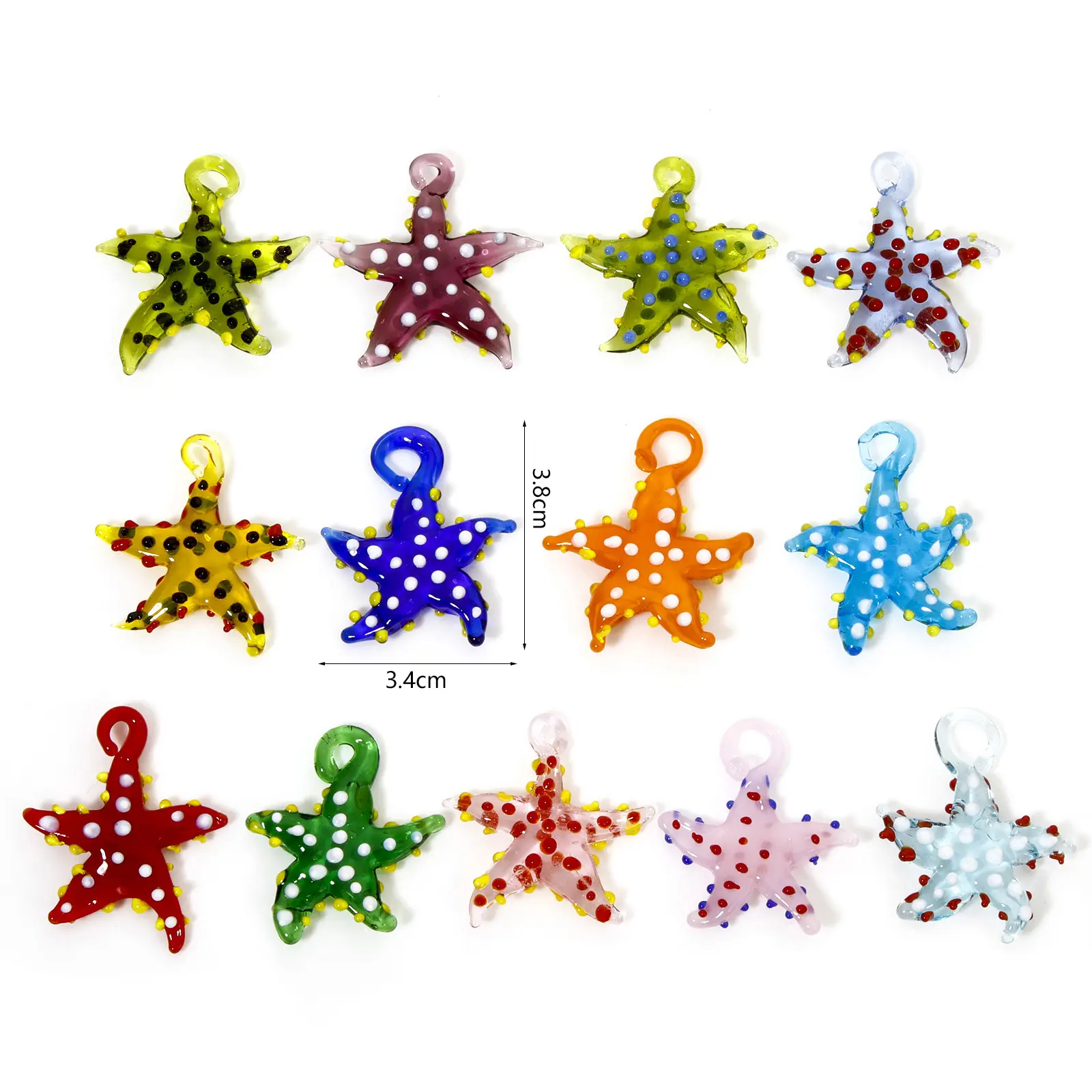 2 PCs 3D Starfish Dot Lampwork Glass Ocean For Diy Jewelry Pendants Necklace Charms Star Fish Ornaments Aquarium Decoration