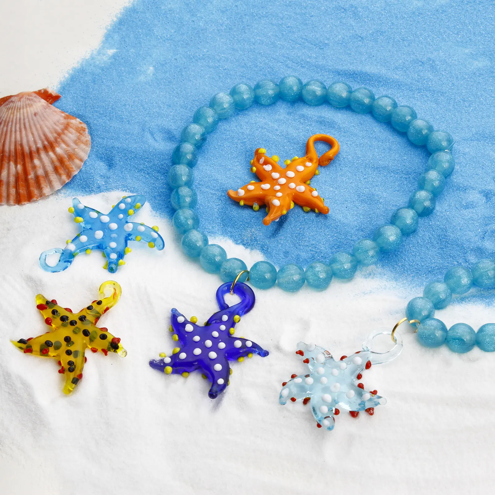 2 PCs 3D Starfish Dot Lampwork Glass Ocean For Diy Jewelry Pendants Necklace Charms Star Fish Ornaments Aquarium Decoration