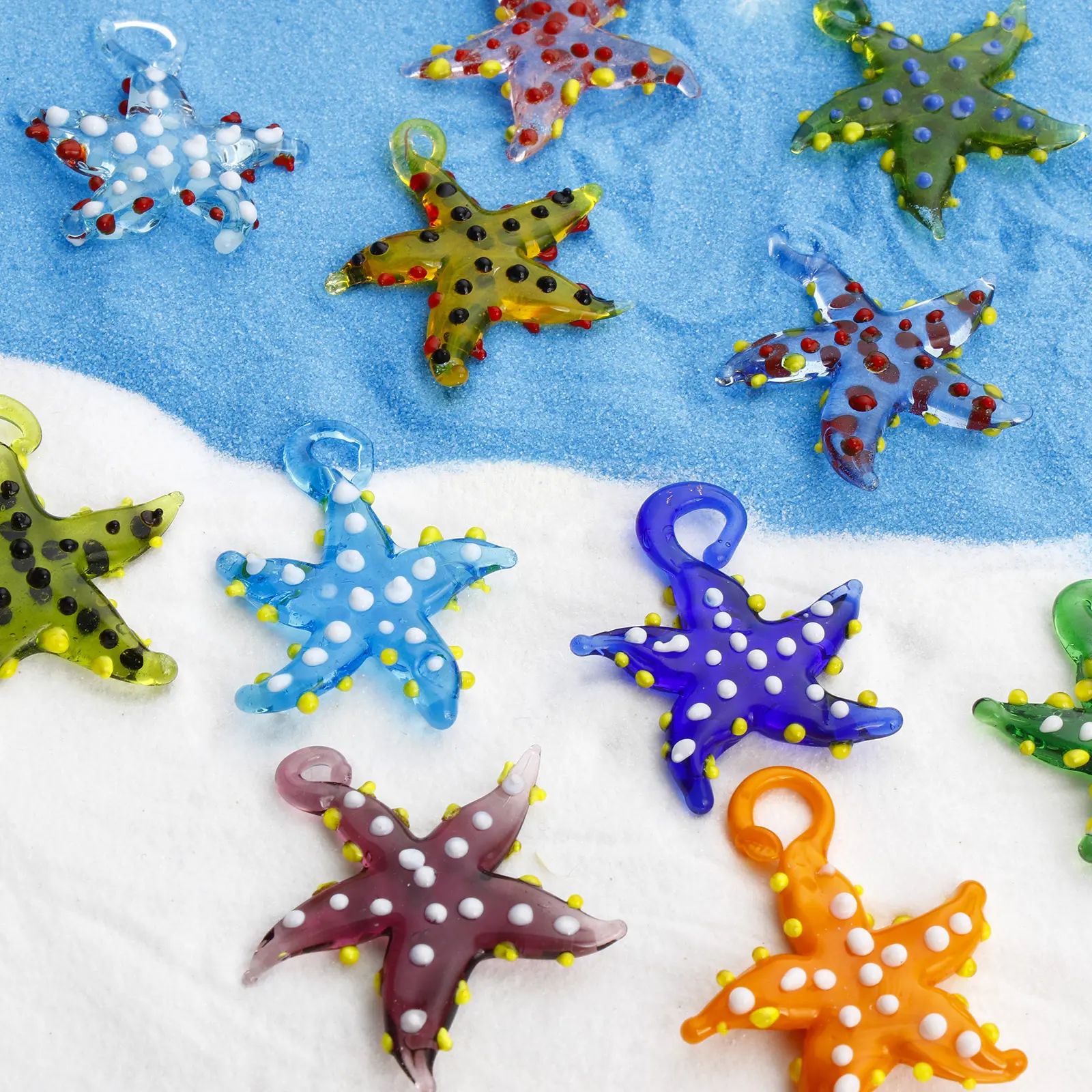 2 PCs 3D Starfish Dot Lampwork Glass Ocean For Diy Jewelry Pendants Necklace Charms Star Fish Ornaments Aquarium Decoration