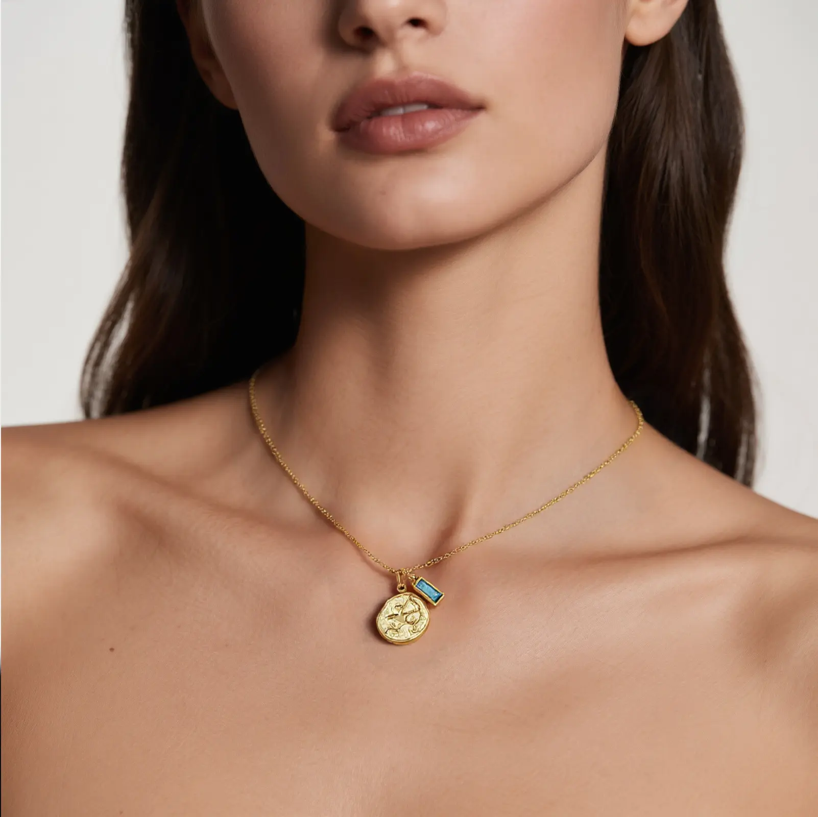 304 Stainless Steel Link Cable Chain Necklace Disc Constellation Birthstone Pendant Charm 18K Gold Plated 45cm + 5cm, 1 Piece
