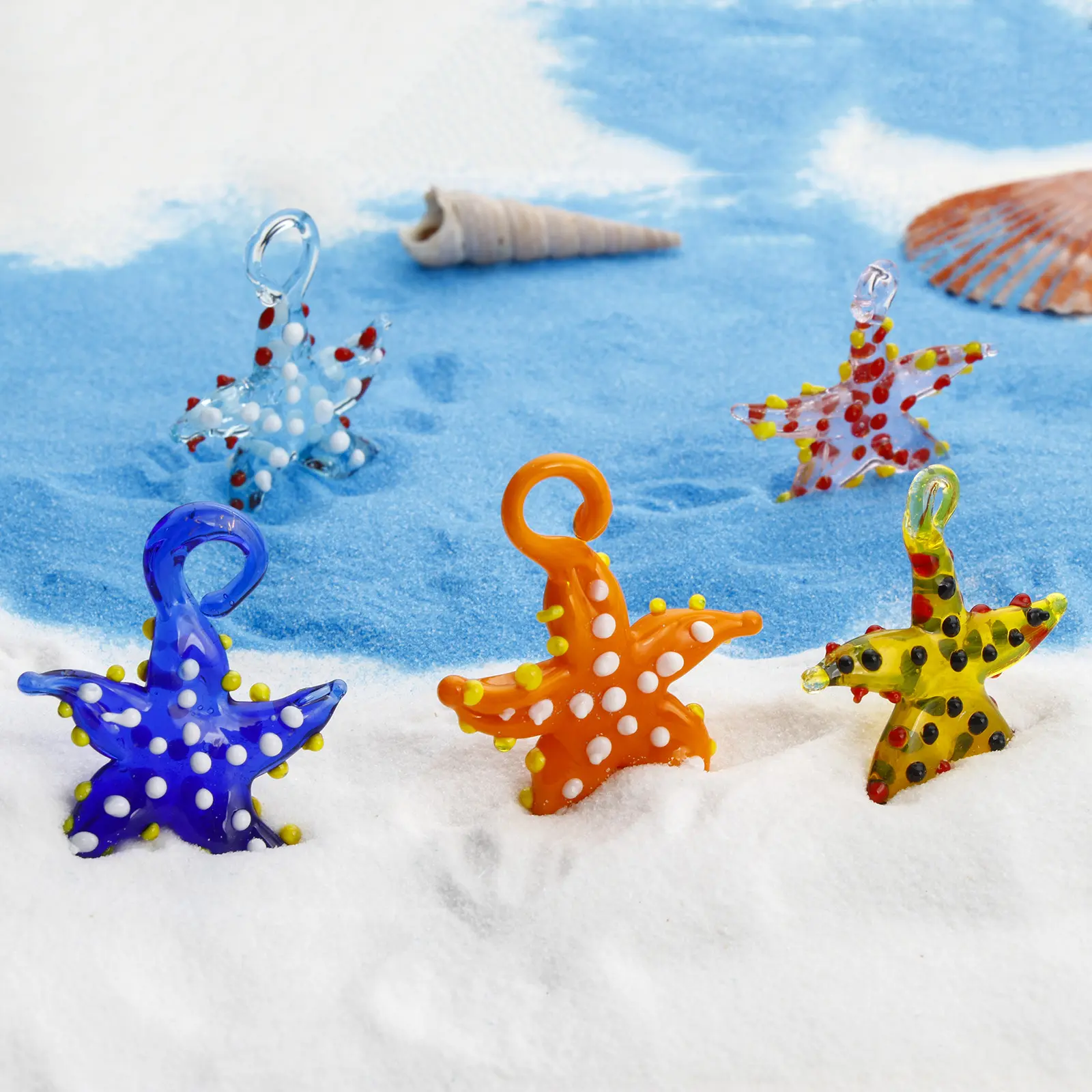 2 PCs 3D Starfish Dot Lampwork Glass Ocean For Diy Jewelry Pendants Necklace Charms Star Fish Ornaments Aquarium Decoration