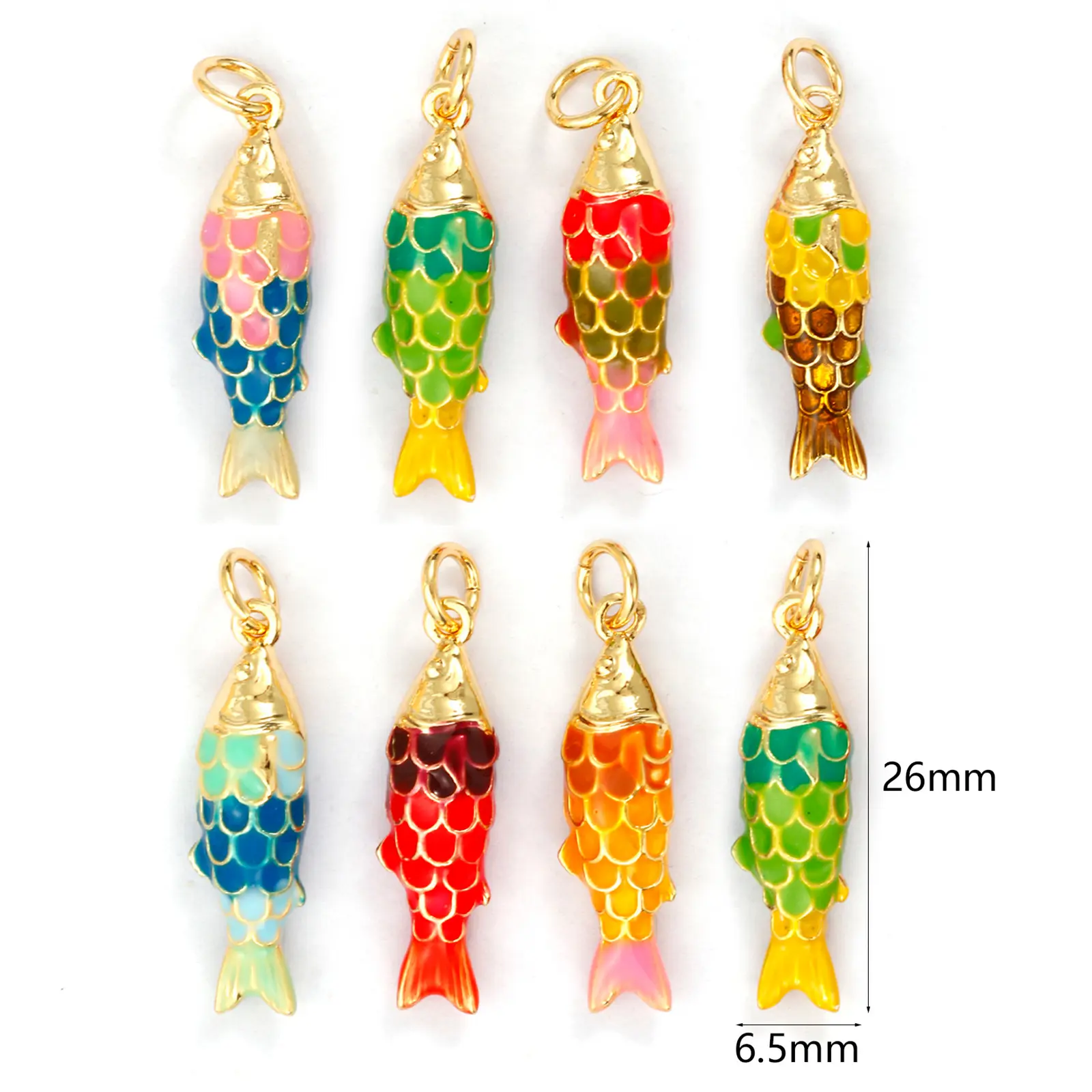 1 Piece Brass Ocean Jewelry Charms Carp Fish 18K Gold Plated Colorful Enamel Fish Pendant For DIY Necklace Making 26x6.5mm