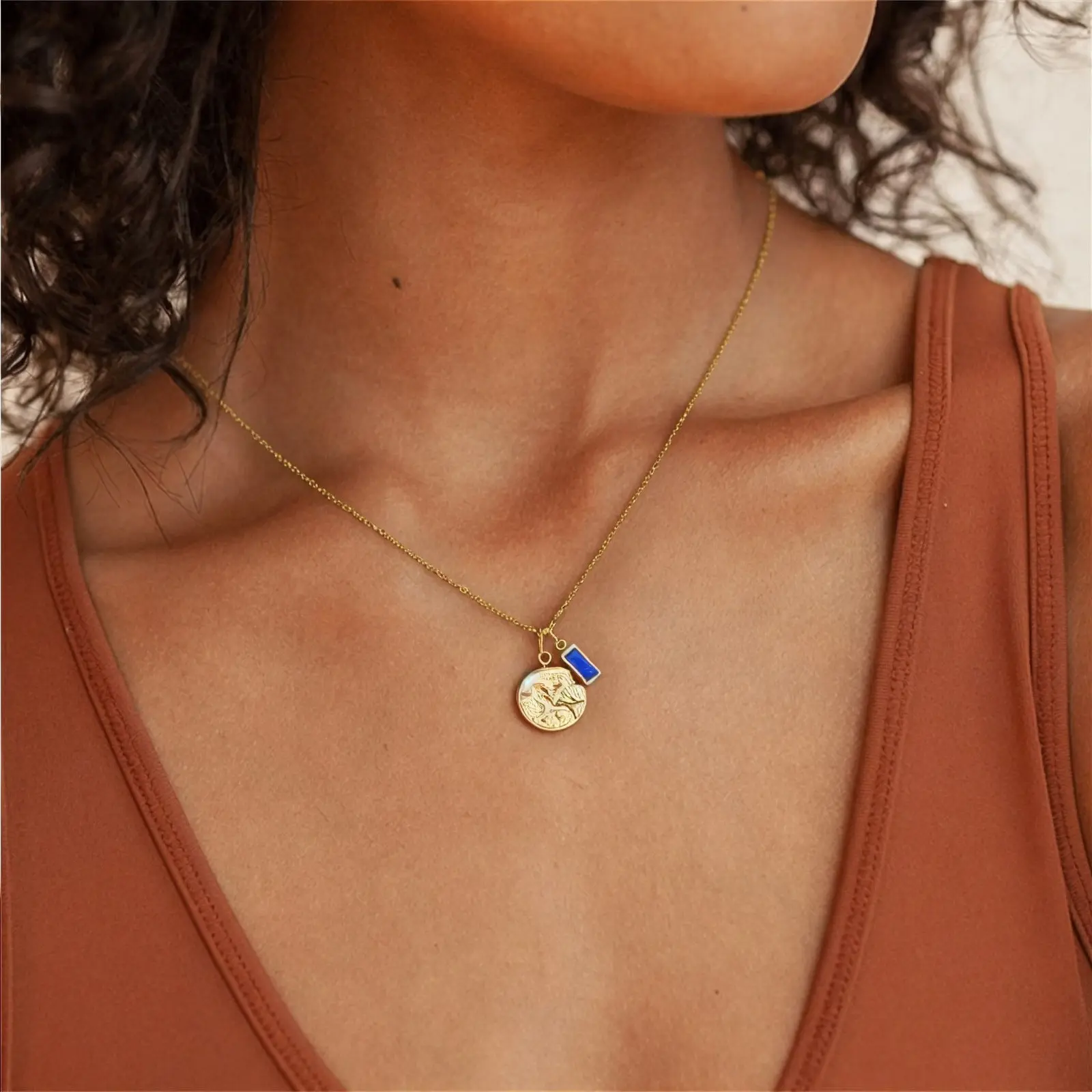 304 Stainless Steel Link Cable Chain Necklace Disc Constellation Birthstone Pendant Charm 18K Gold Plated 45cm + 5cm, 1 Piece