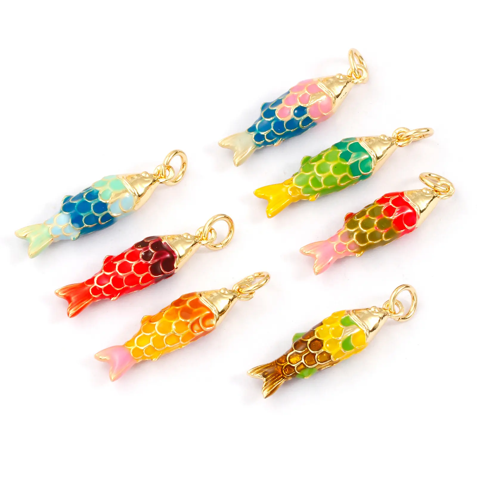 1 Piece Brass Ocean Jewelry Charms Carp Fish 18K Gold Plated Colorful Enamel Fish Pendant For DIY Necklace Making 26x6.5mm