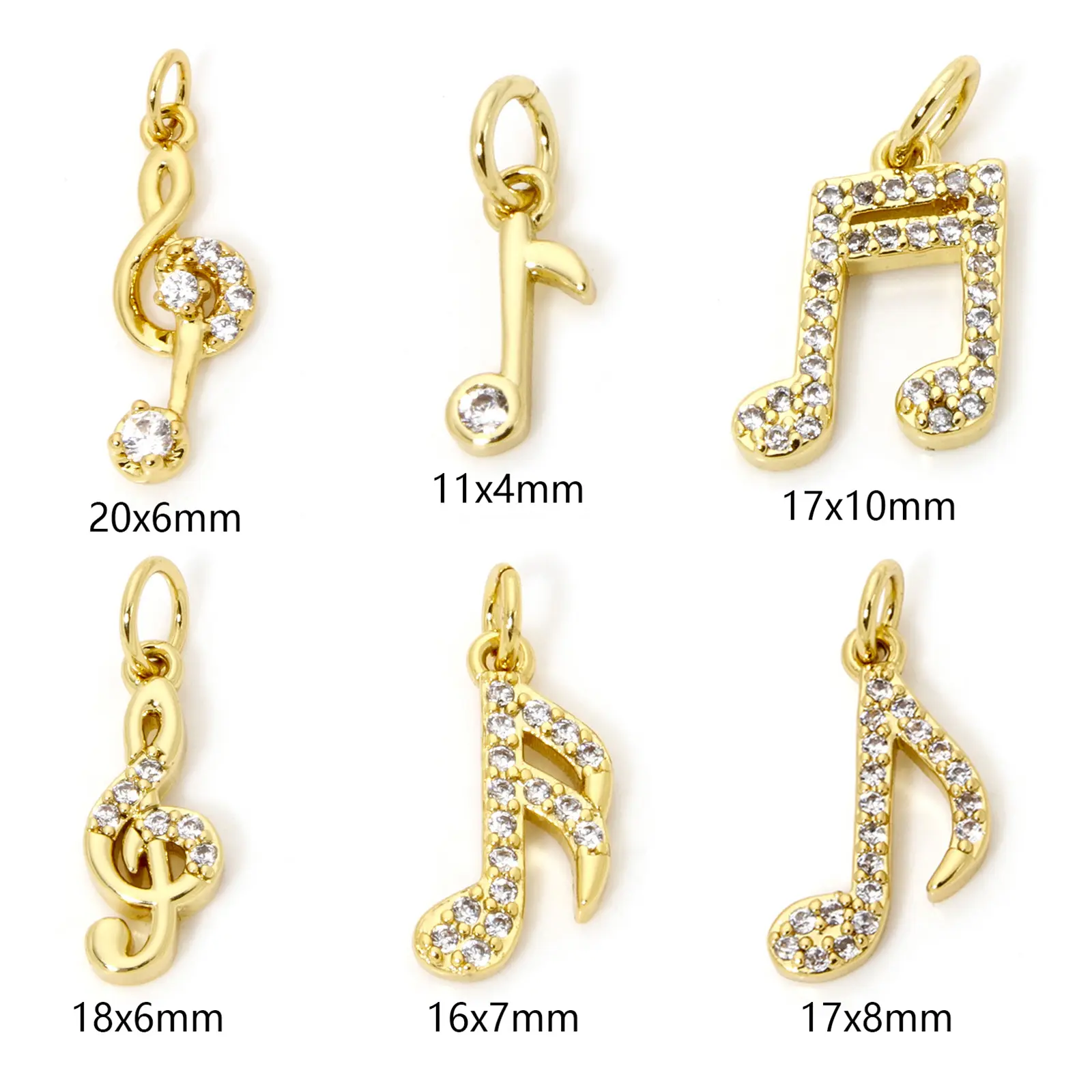 1 Piece Brass Music Charms 18K Real Gold Plated Musical Note Micro Pave Clear Cubic Zirconia Pendants For DIY Necklace Making