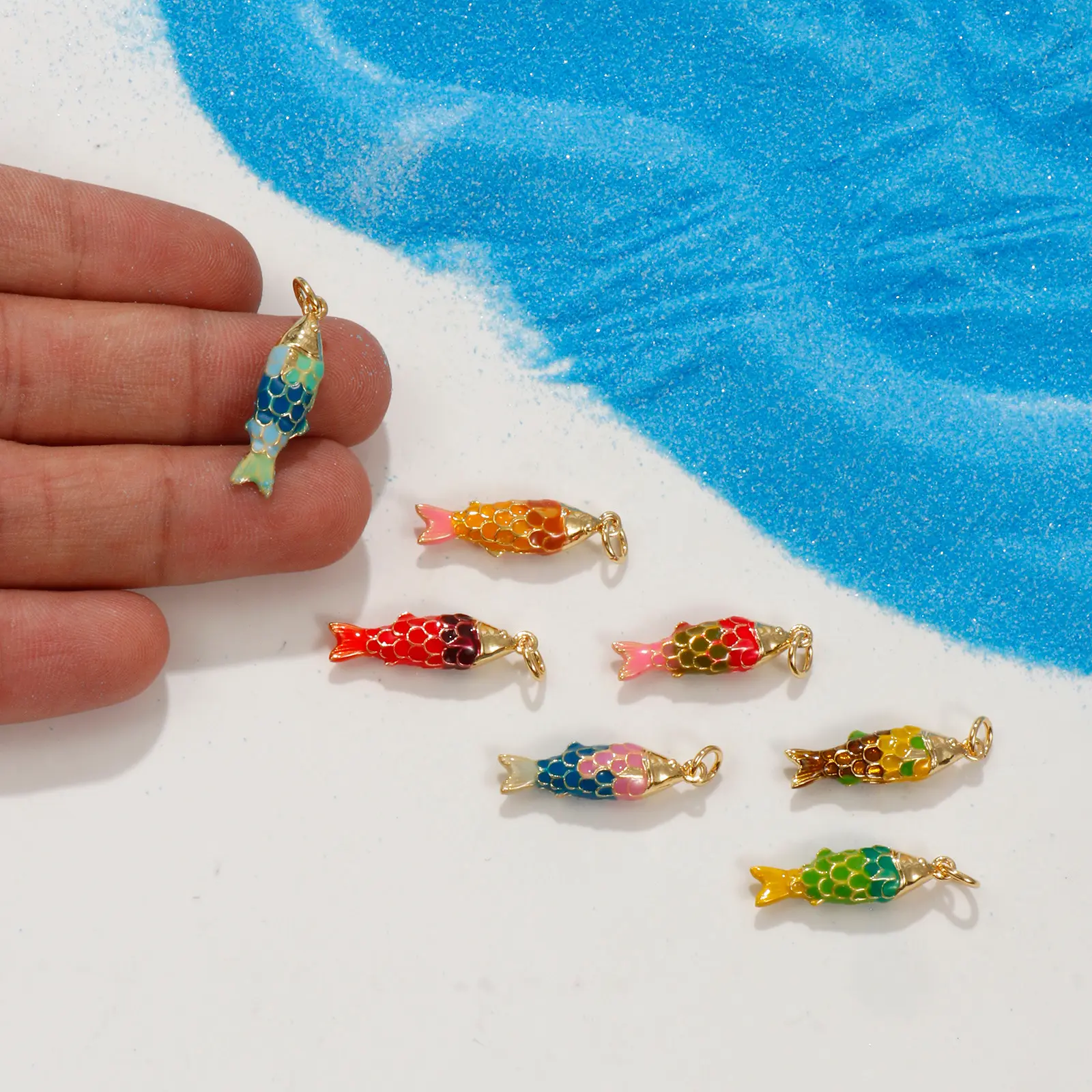 1 Piece Brass Ocean Jewelry Charms Carp Fish 18K Gold Plated Colorful Enamel Fish Pendant For DIY Necklace Making 26x6.5mm