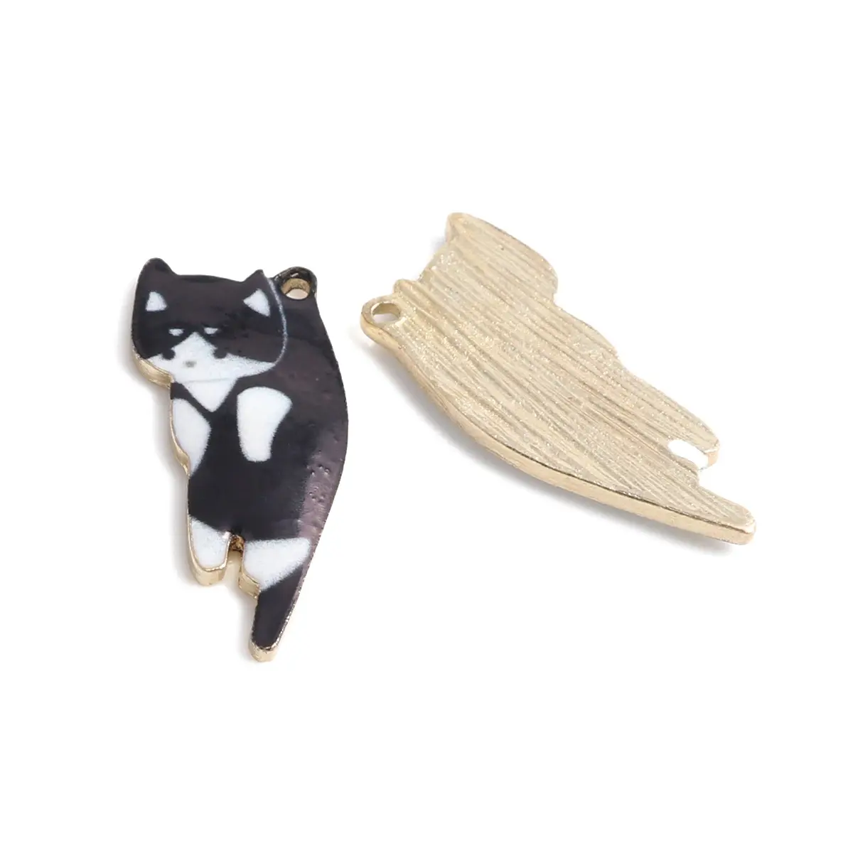 Fashion Gold Color Metal Charms Kawaii Cat Animal Multicolor Enamel DIY Making Necklace Bracelet Jewelry 25mm x 13mm, 10PCs