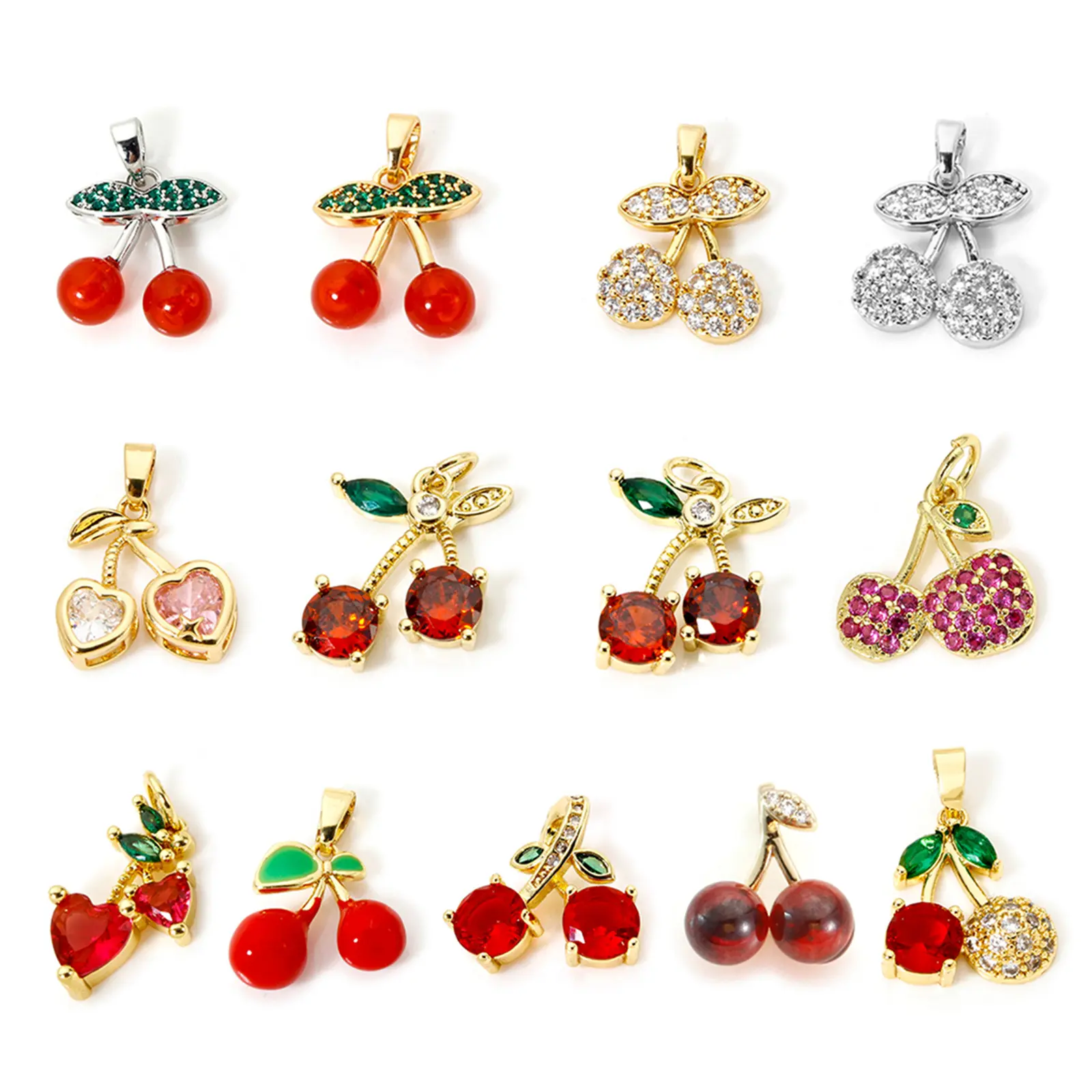 2 Pcs Brass Charm Gold Plated Red Cherry Fruit Metal Pendant For DIY Necklace Bracelet Jewelry Making Findings Supplies