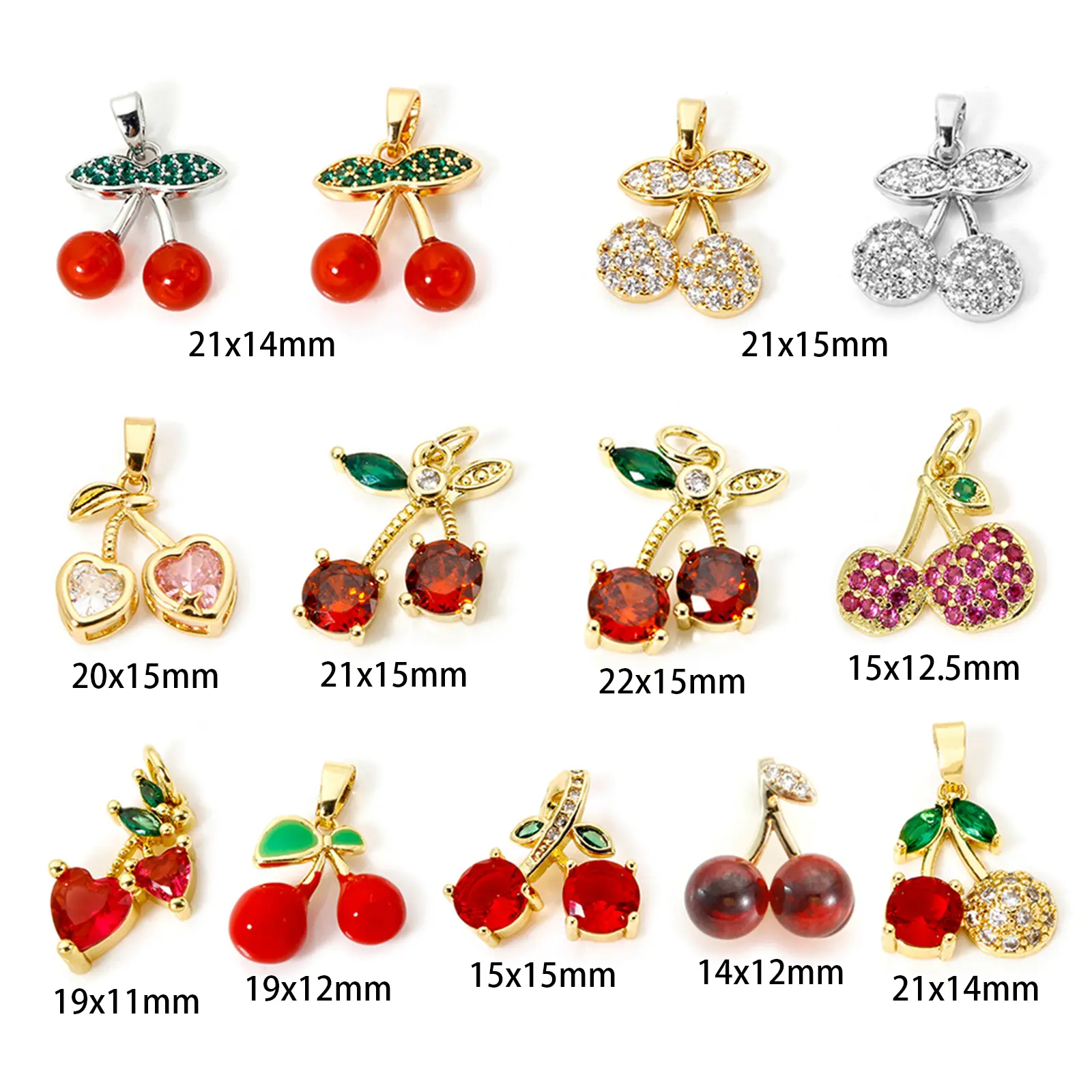 2 Pcs Brass Charm Gold Plated Red Cherry Fruit Metal Pendant For DIY Necklace Bracelet Jewelry Making Findings Supplies