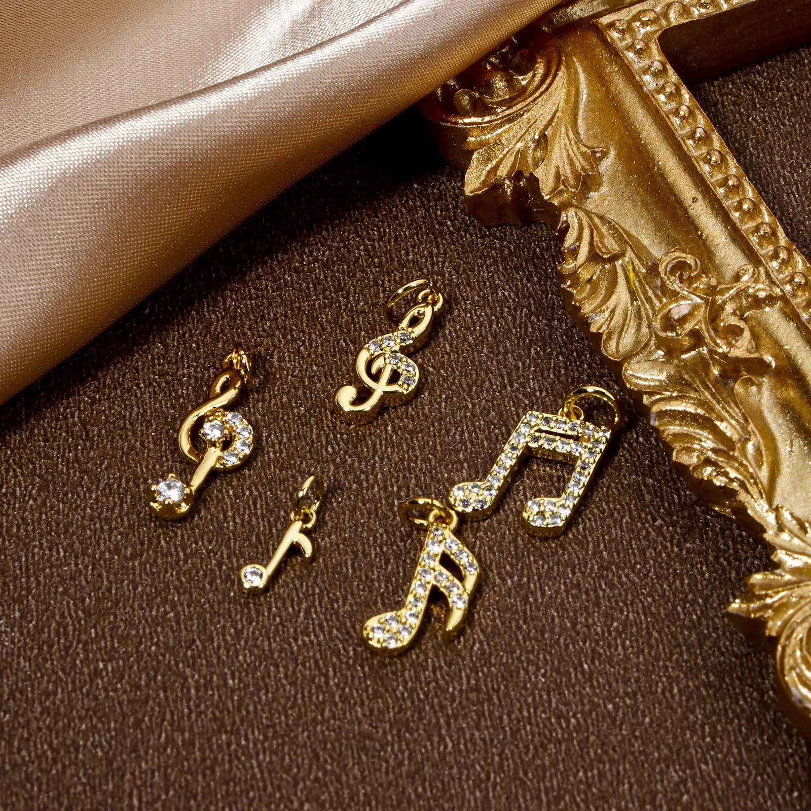 1 Piece Brass Music Charms 18K Real Gold Plated Musical Note Micro Pave Clear Cubic Zirconia Pendants For DIY Necklace Making