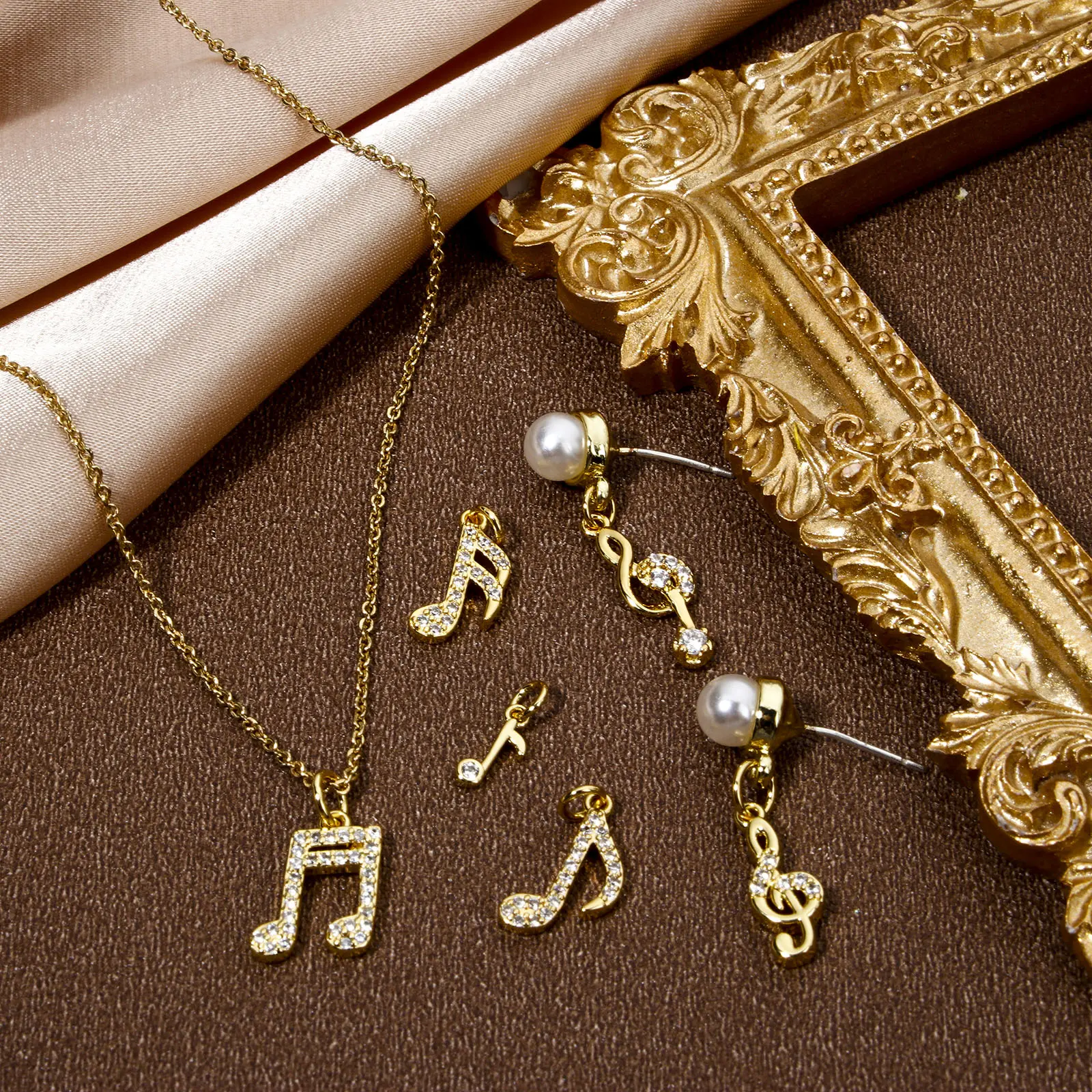 1 Piece Brass Music Charms 18K Real Gold Plated Musical Note Micro Pave Clear Cubic Zirconia Pendants For DIY Necklace Making