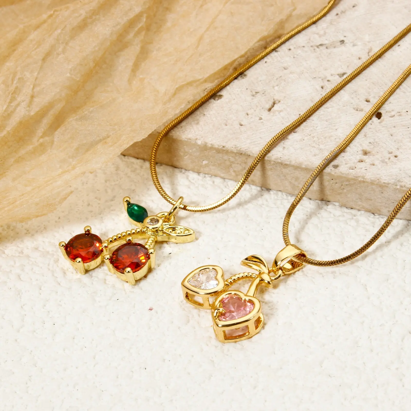 2 Pcs Brass Charm Gold Plated Red Cherry Fruit Metal Pendant For DIY Necklace Bracelet Jewelry Making Findings Supplies
