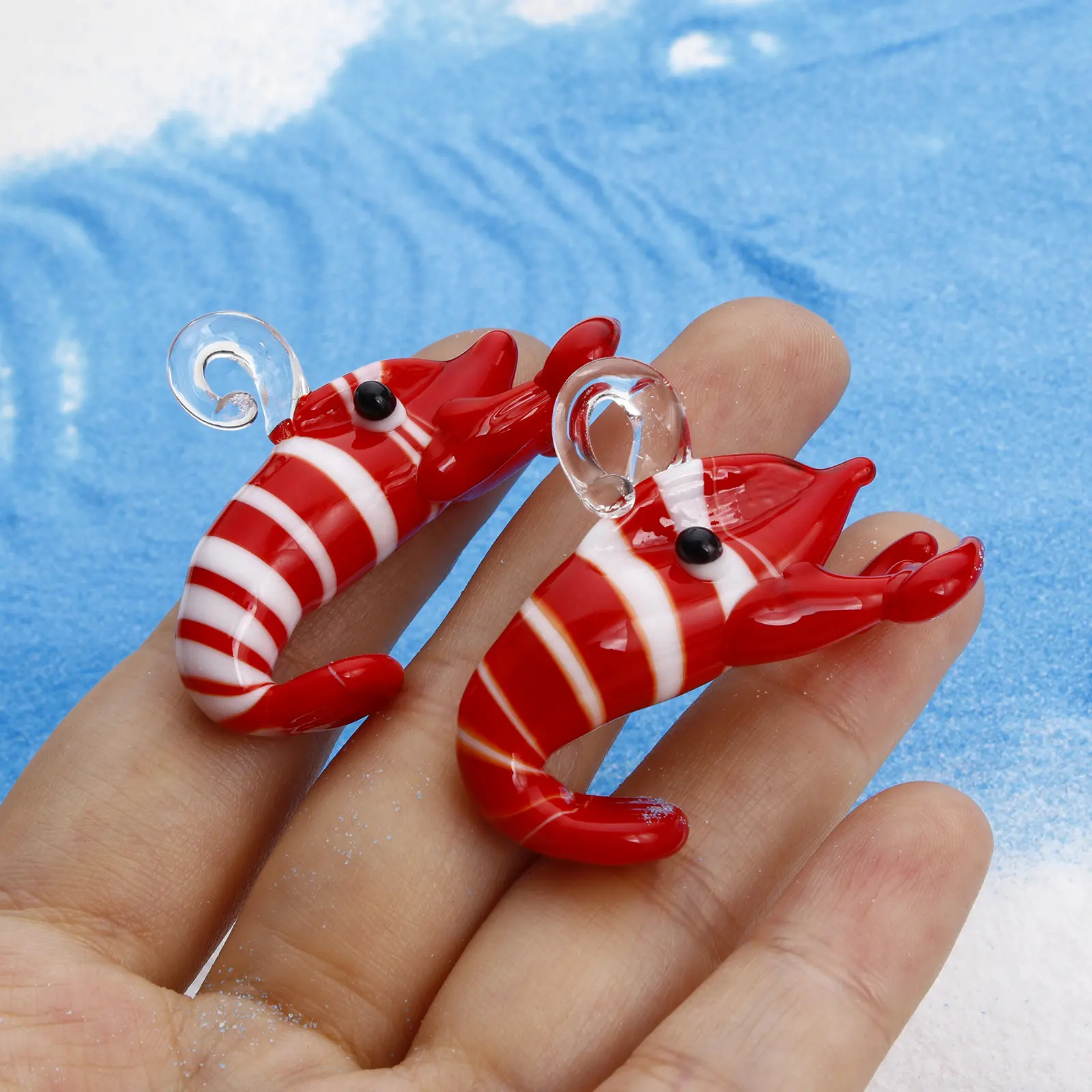 1 Piece Red Stripe Lobster Lampwork Glass Ocean Jewelry Pendants For DIY Necklace Jewelry Making Ornament Aquarium Decoration