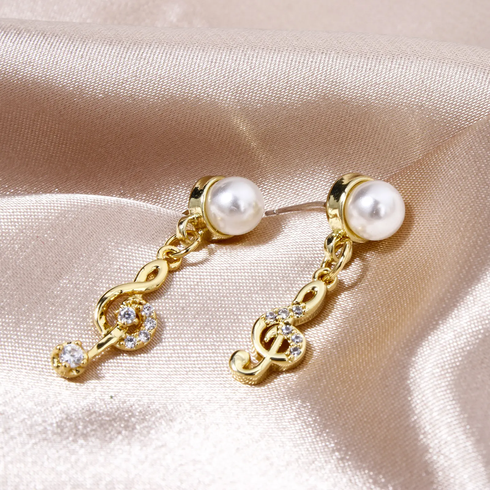 1 Piece Brass Music Charms 18K Real Gold Plated Musical Note Micro Pave Clear Cubic Zirconia Pendants For DIY Necklace Making