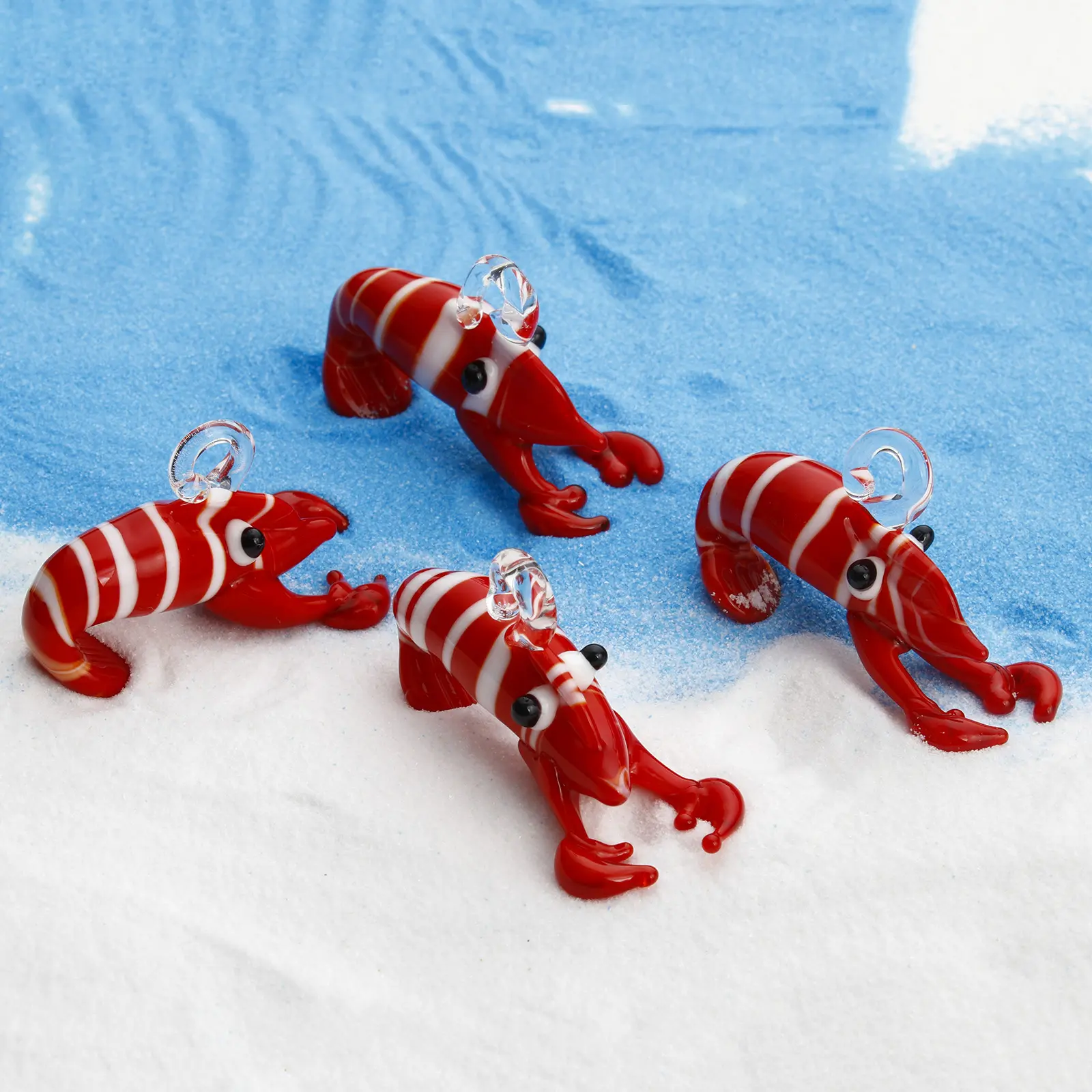 1 Piece Red Stripe Lobster Lampwork Glass Ocean Jewelry Pendants For DIY Necklace Jewelry Making Ornament Aquarium Decoration