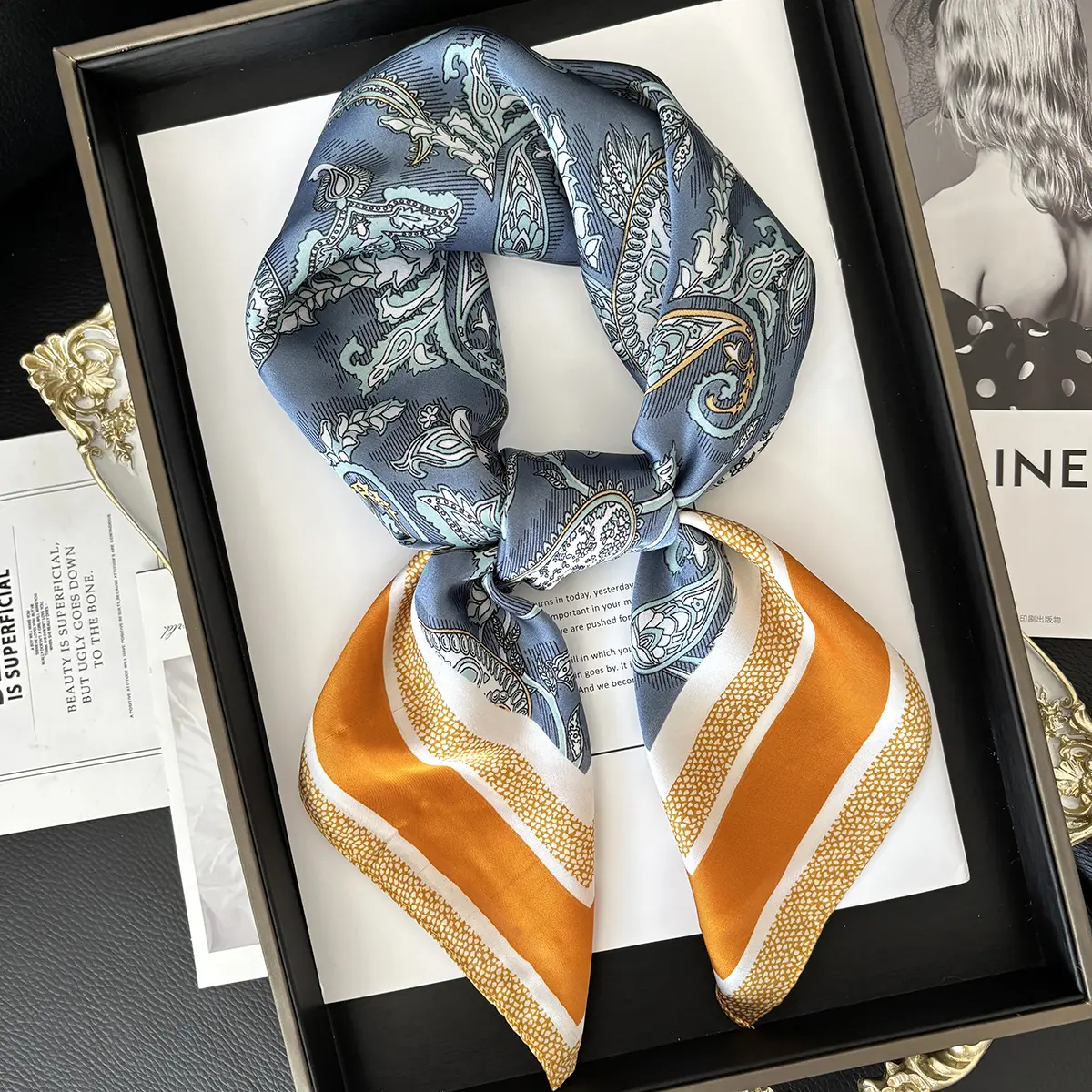 2025 New Luxury Brand 70X70CM Shawls Floral Stripe Print Scarf Headcloth Small Fashion Silk Scarves Bandanna Foulard Hijab