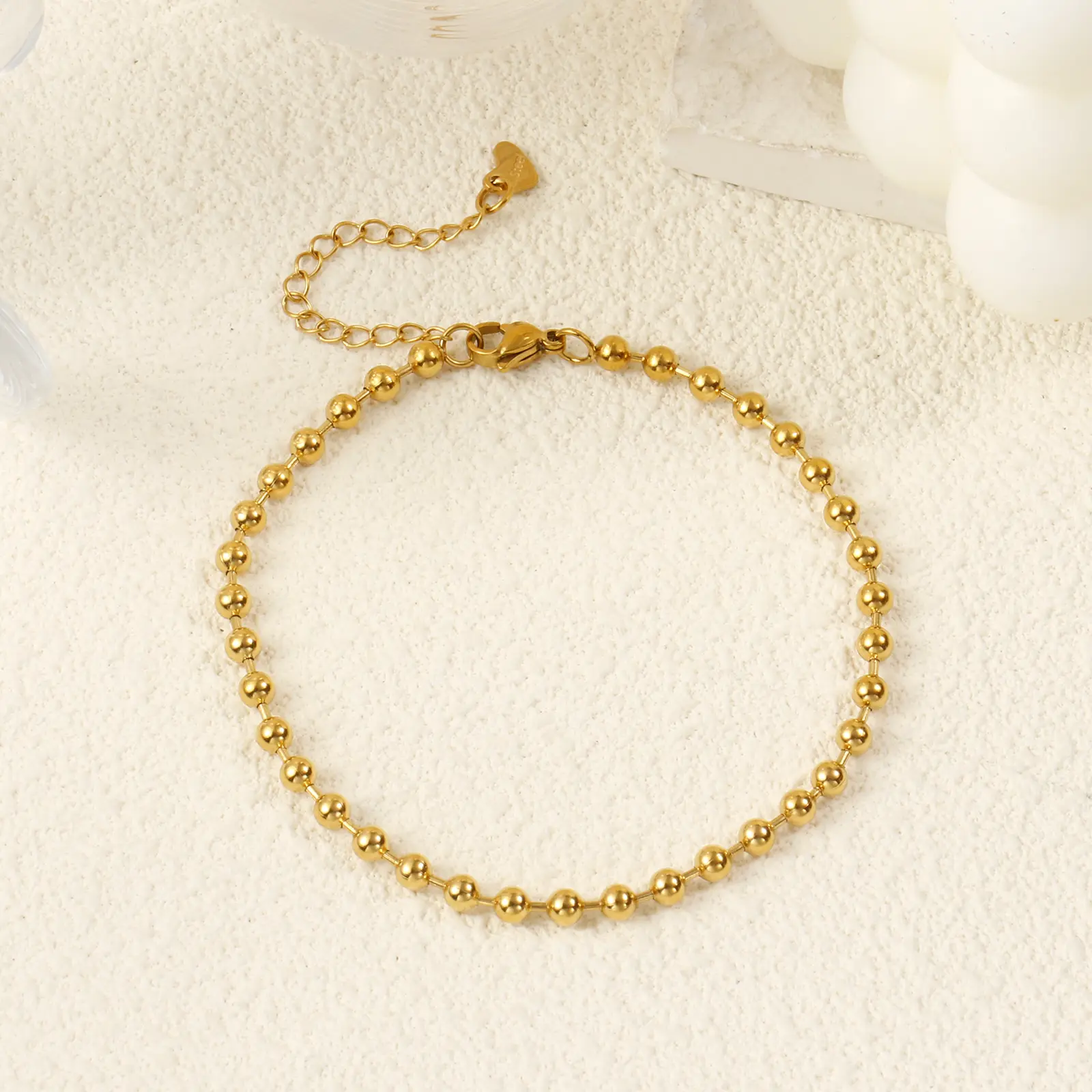 3mm/4mm/5mm Dia. Exquisite 18K Gold Plated 304 Stainless Steel Ball Chain Anklet For Women Men Party Gift 22cm(8.7") long