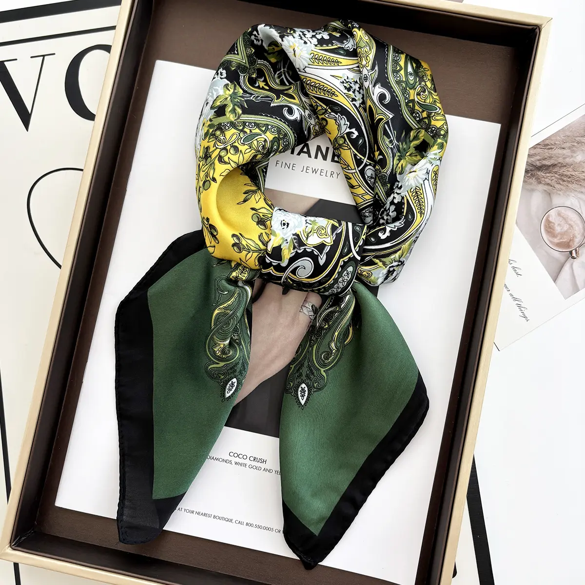 2025 New Luxury Brand 70X70CM Shawls Floral Stripe Print Scarf Headcloth Small Fashion Silk Scarves Bandanna Foulard Hijab