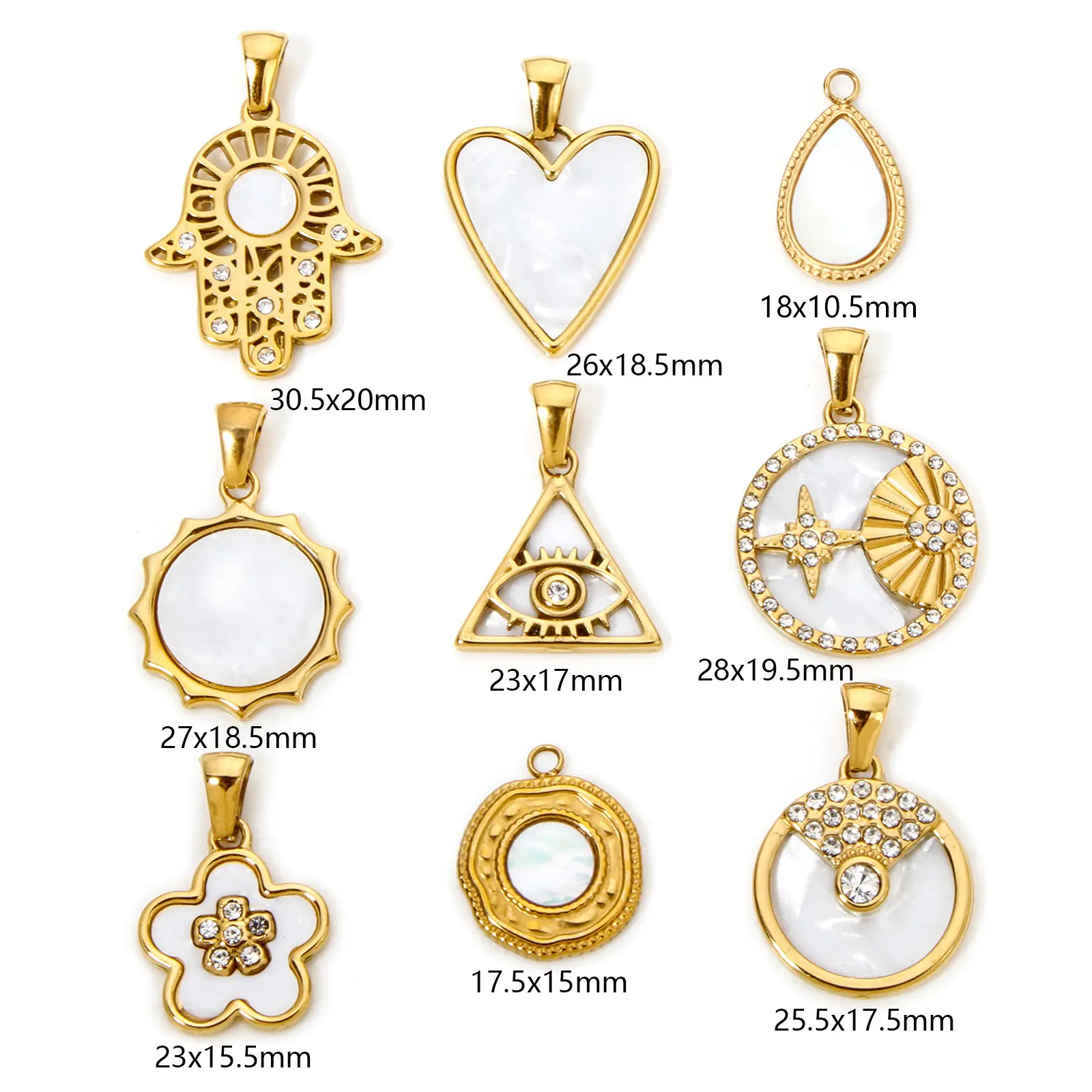 1 Piece 304 Stainless Steel & Natural Shell Charms Gold Plated Sun Star Flower Pendants For DIY Necklace Jewelry Making