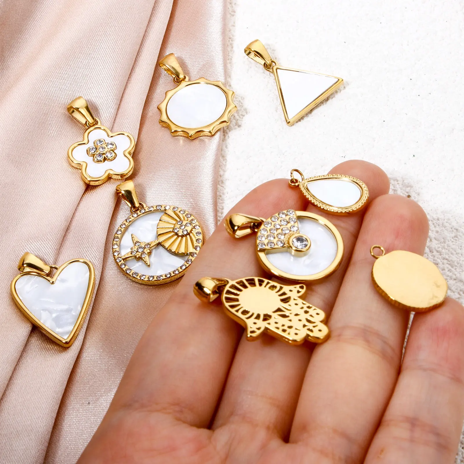 1 Piece 304 Stainless Steel & Natural Shell Charms Gold Plated Sun Star Flower Pendants For DIY Necklace Jewelry Making