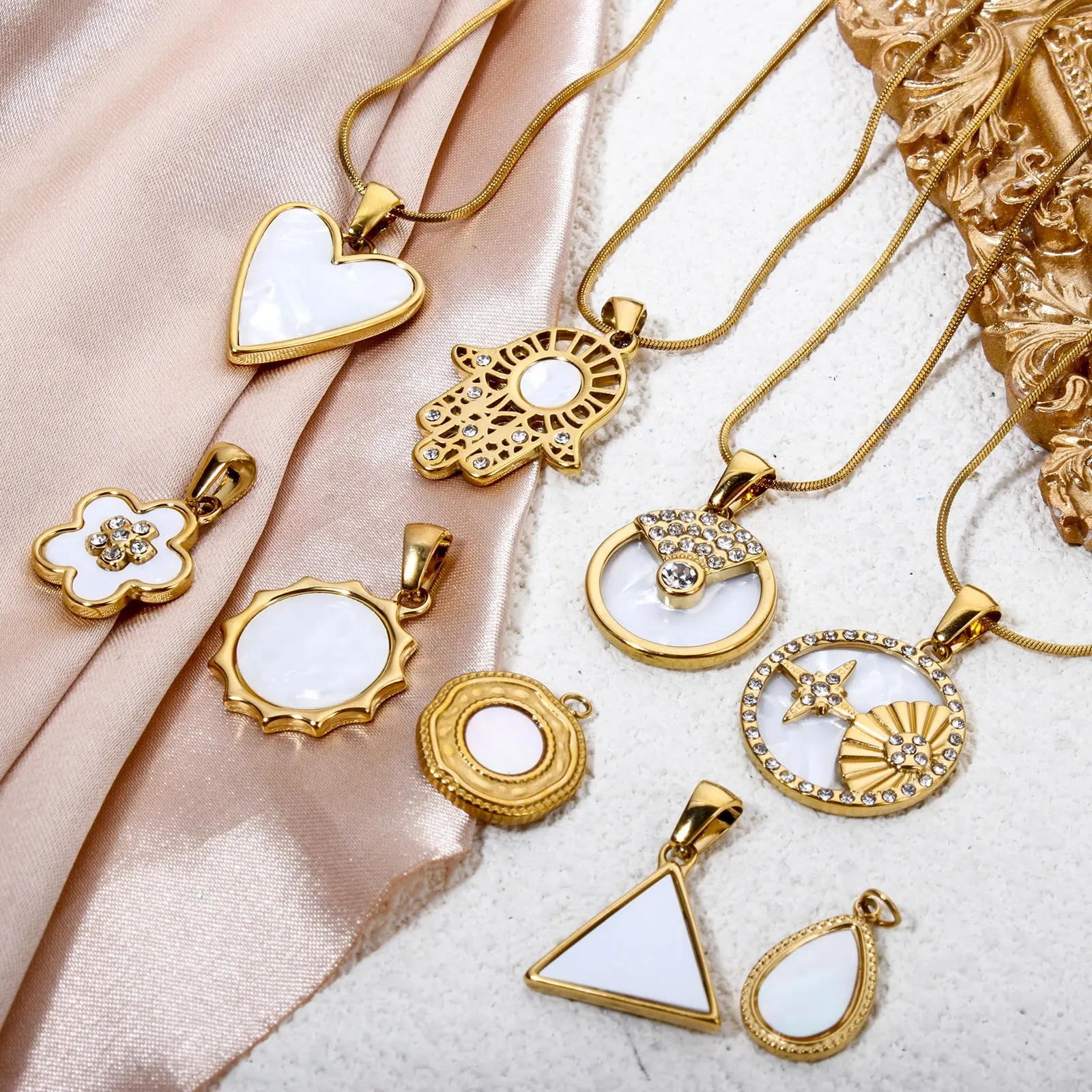 1 Piece 304 Stainless Steel & Natural Shell Charms Gold Plated Sun Star Flower Pendants For DIY Necklace Jewelry Making