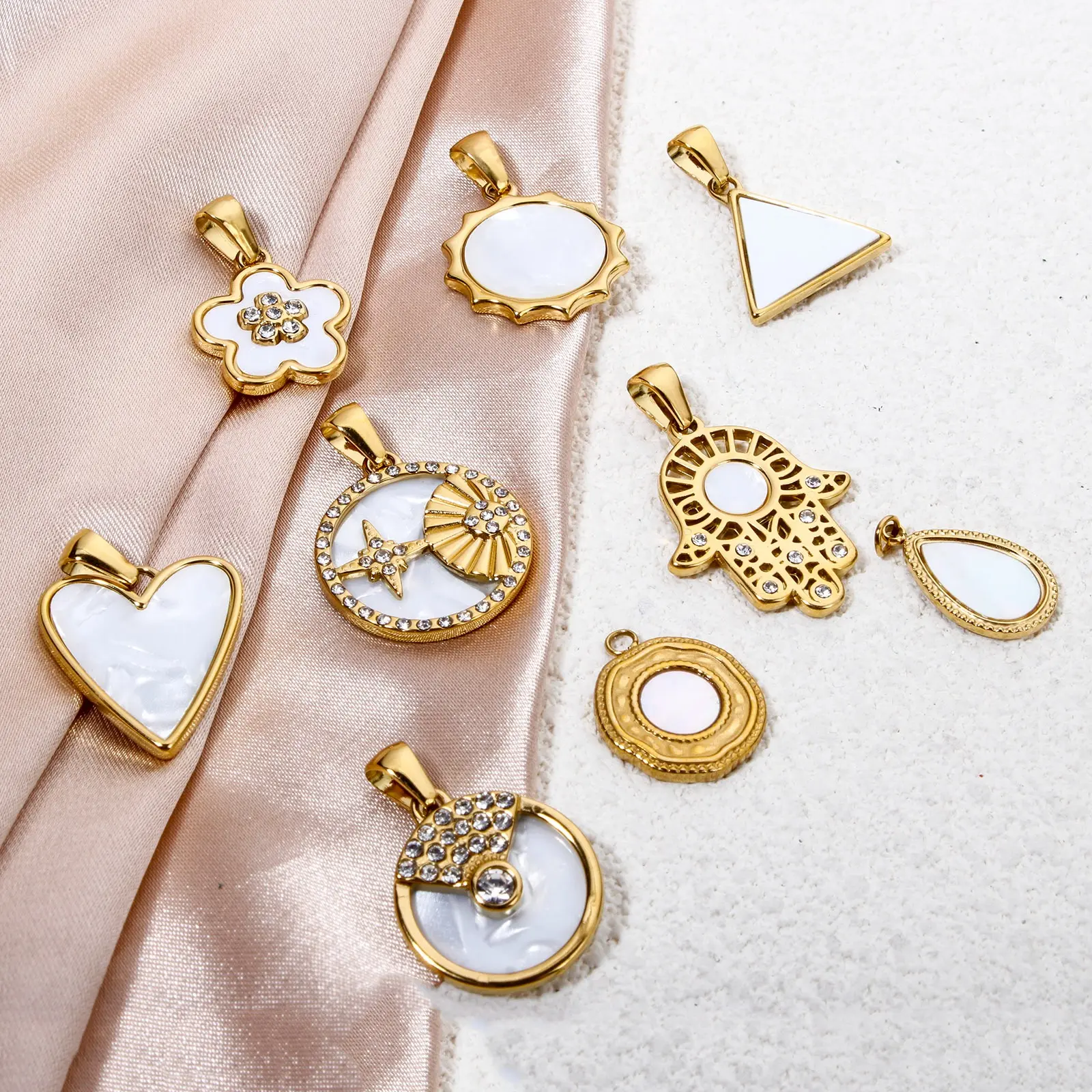 1 Piece 304 Stainless Steel & Natural Shell Charms Gold Plated Sun Star Flower Pendants For DIY Necklace Jewelry Making