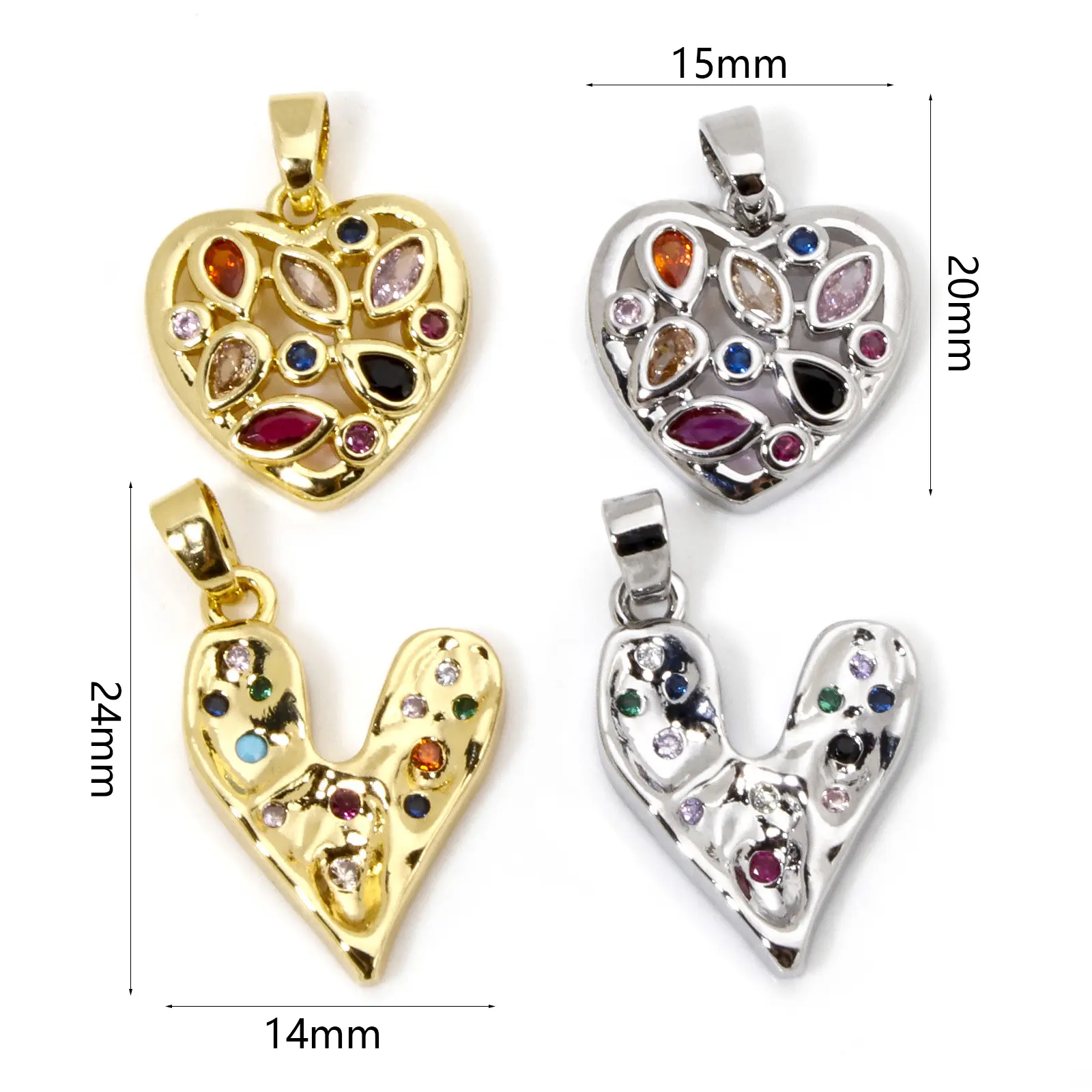 1 Piece Brass Valentine's Day Charms Multicolor Heart Multicolour Cubic Zirconia Pendants For DIY Necklace Jewelry Making
