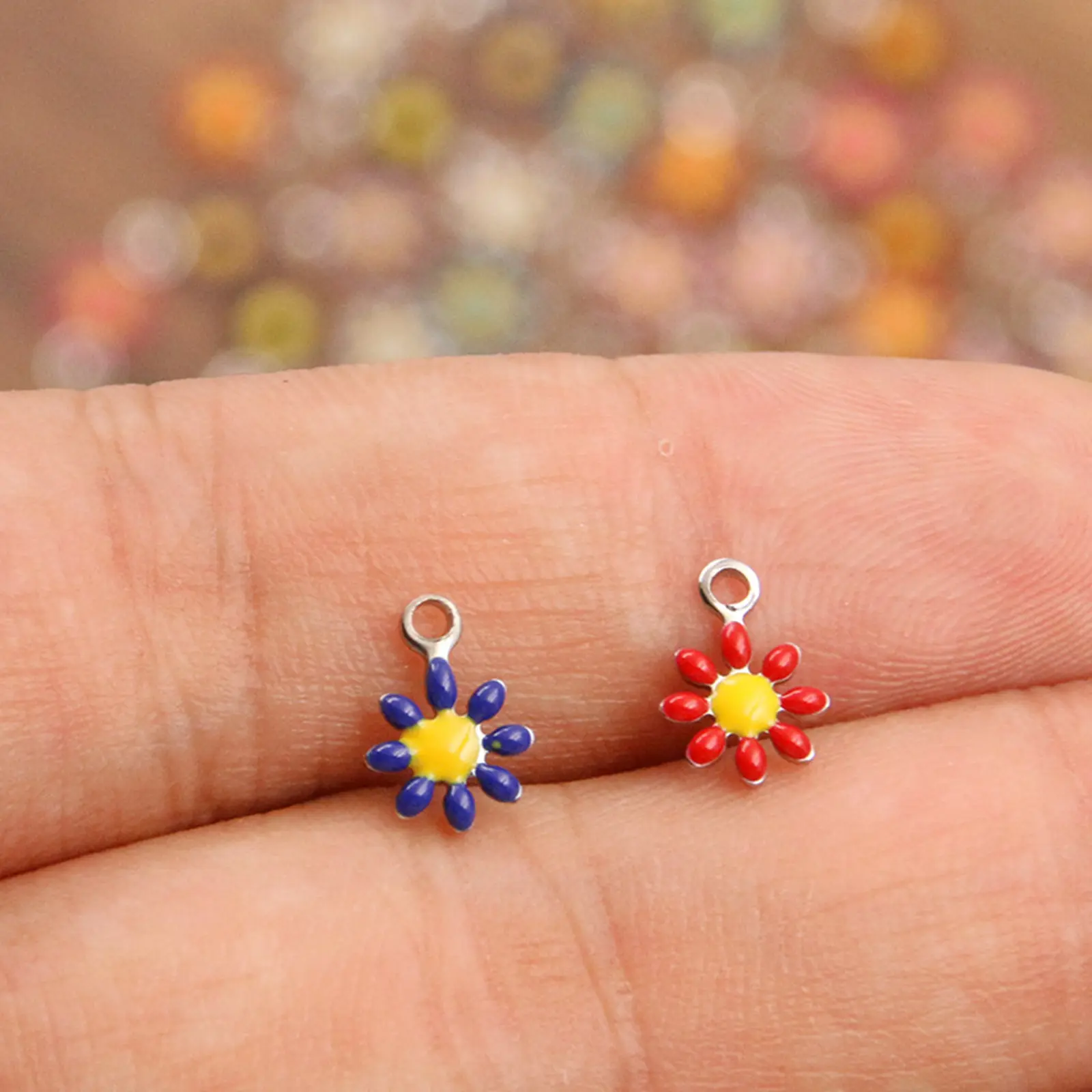 304 Stainless Steel Flora Collection Charms Silver Color Daisy Flower Enamel Pendants For DIY Jewelry Making 10mm x 7mm, 10 PCs