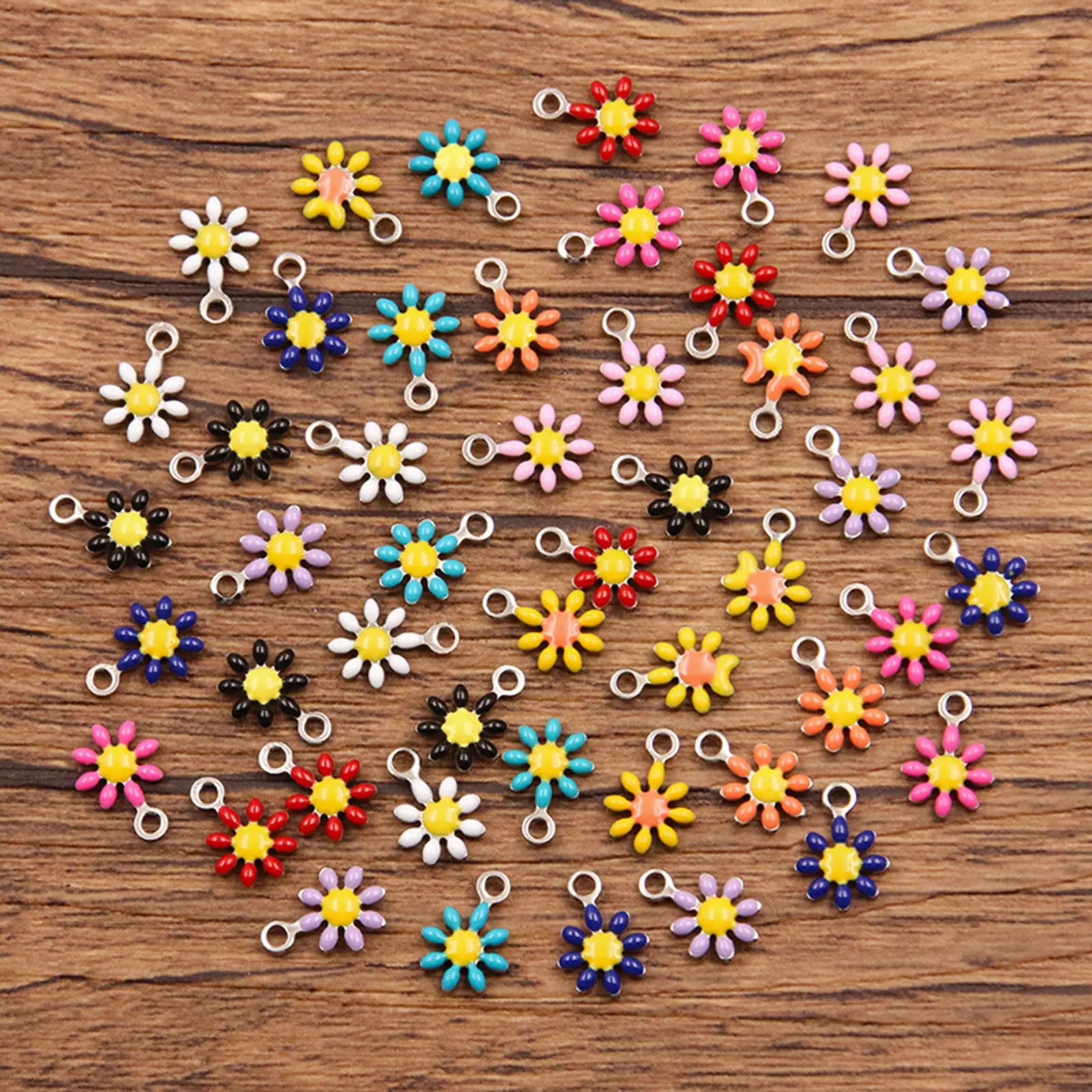 304 Stainless Steel Flora Collection Charms Silver Color Daisy Flower Enamel Pendants For DIY Jewelry Making 10mm x 7mm, 10 PCs