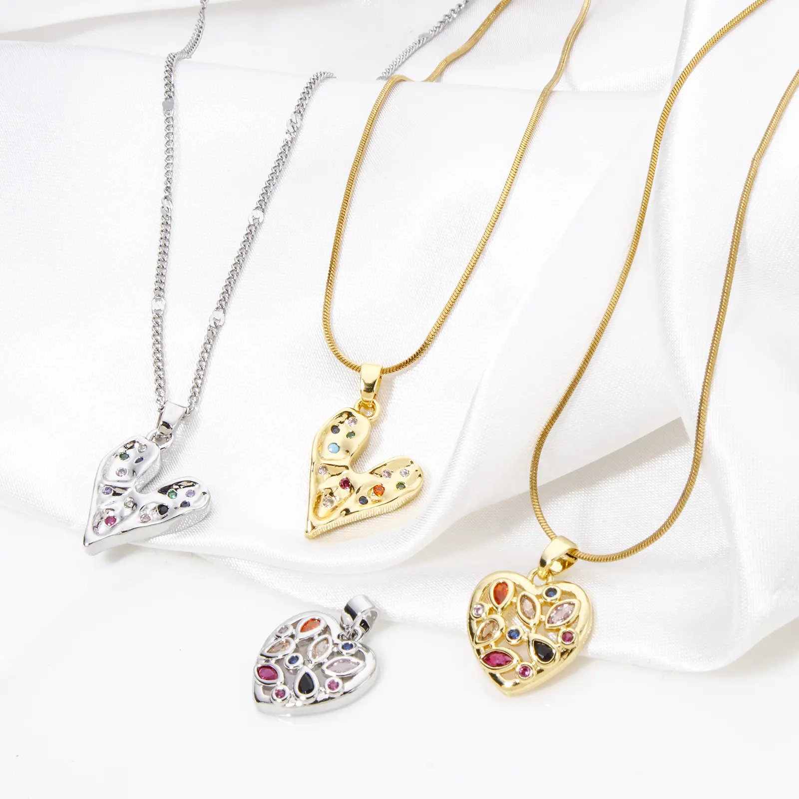 1 Piece Brass Valentine's Day Charms Multicolor Heart Multicolour Cubic Zirconia Pendants For DIY Necklace Jewelry Making