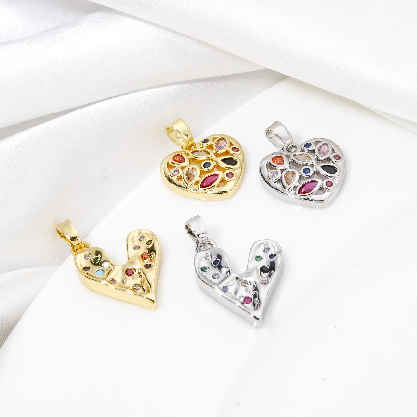 1 Piece Brass Valentine's Day Charms Multicolor Heart Multicolour Cubic Zirconia Pendants For DIY Necklace Jewelry Making