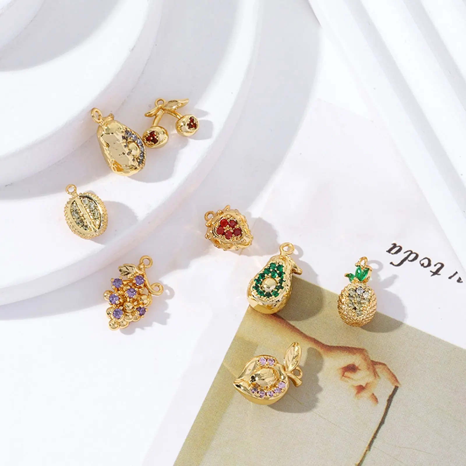 2 PCs Brass Charms 18K Gold Plated 3D Fruit Cherry Peach Strawberry Grape Pendants For Jewelry Making Necklace Bracelet DIY