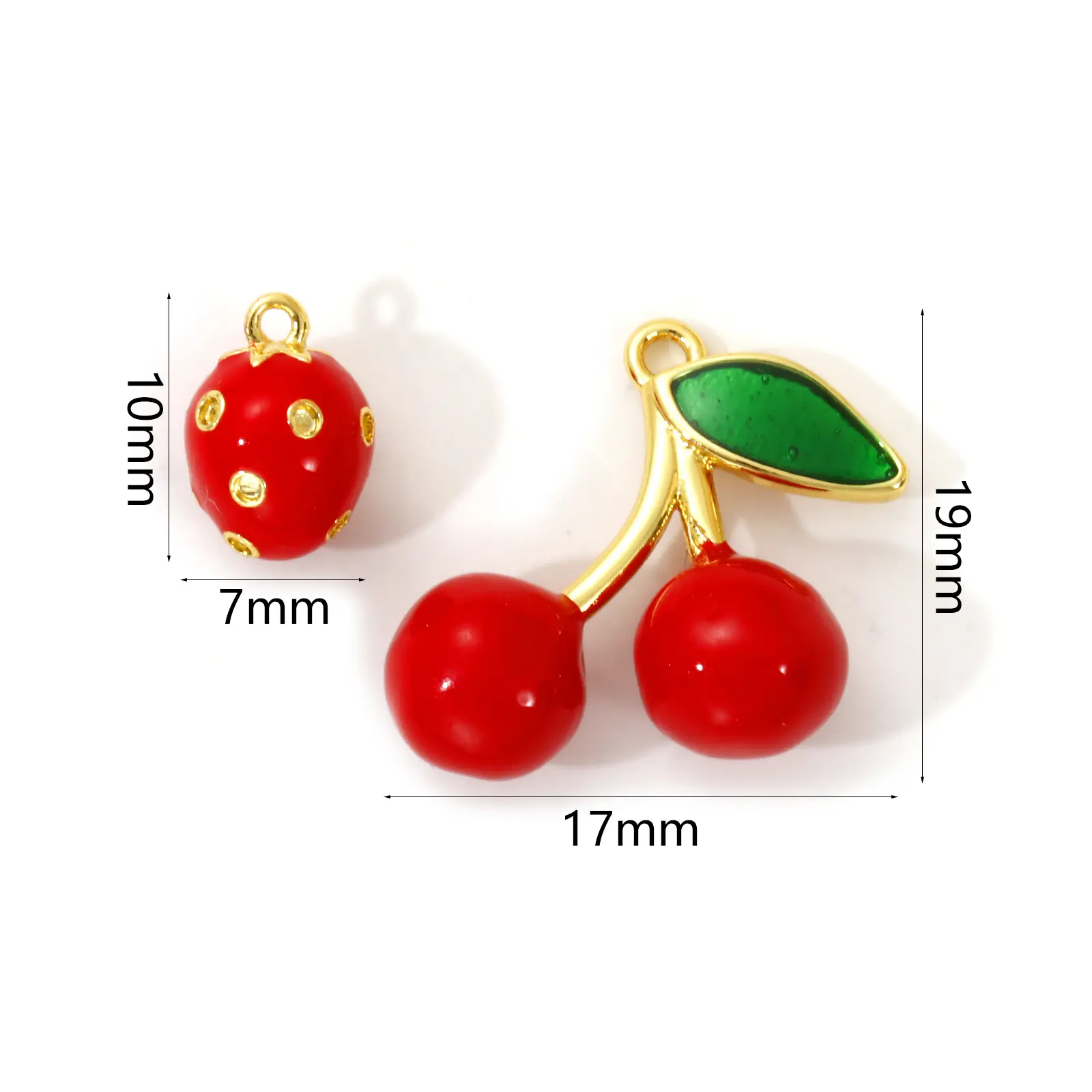 2 Piece Brass Charms 18K Gold Plated Red Enamel Fruit Strawberry Cherry Pendant For DIY Necklace Bracelet Jewelry Making