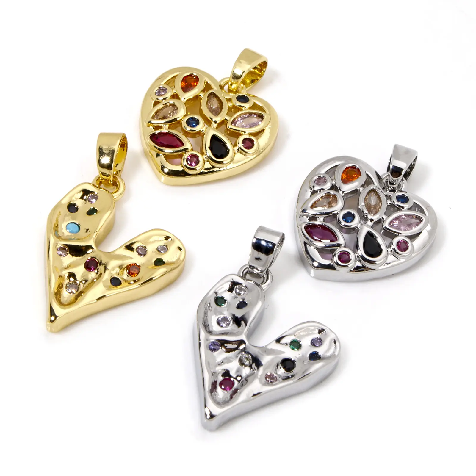 1 Piece Brass Valentine's Day Charms Multicolor Heart Multicolour Cubic Zirconia Pendants For DIY Necklace Jewelry Making