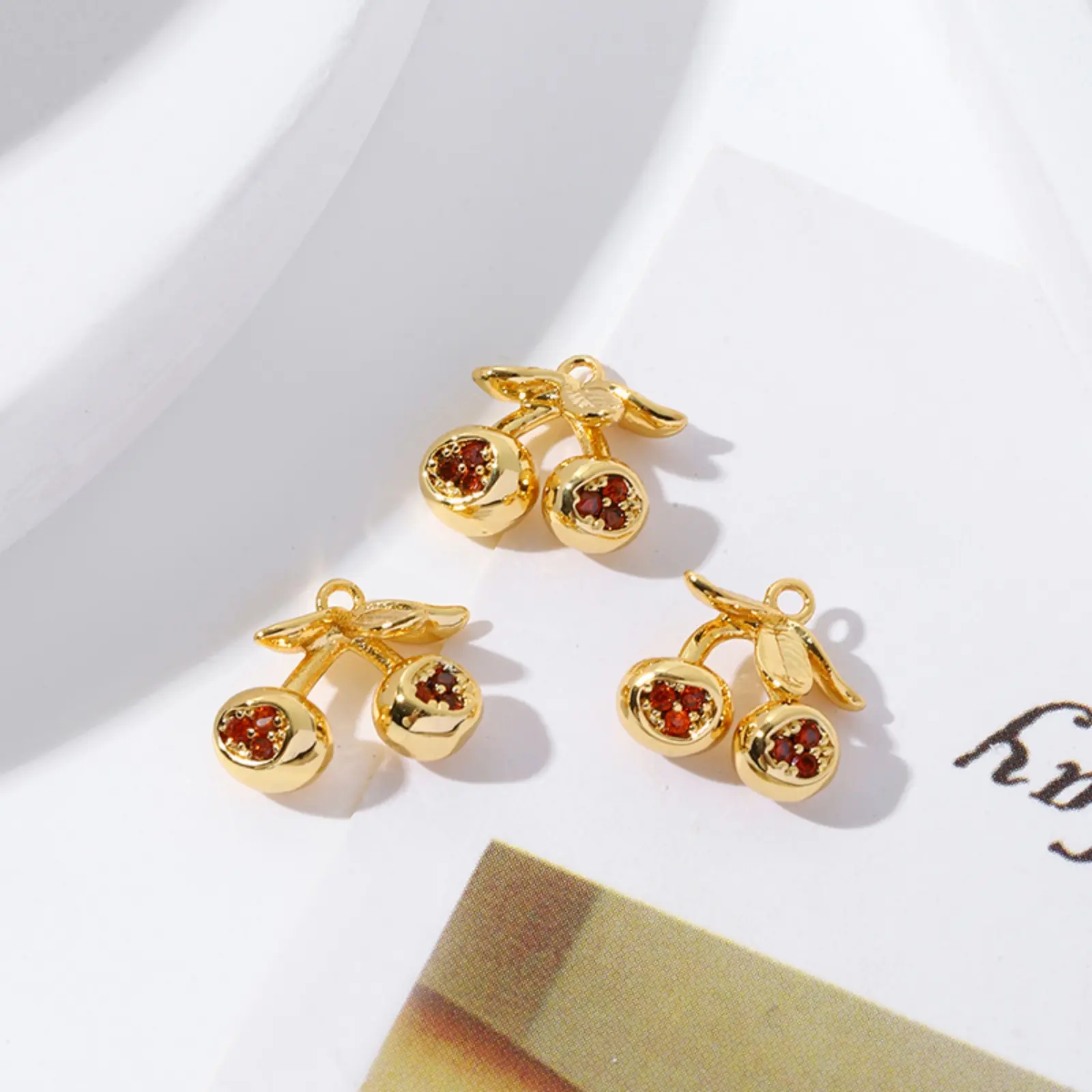 2 PCs Brass Charms 18K Gold Plated 3D Fruit Cherry Peach Strawberry Grape Pendants For Jewelry Making Necklace Bracelet DIY